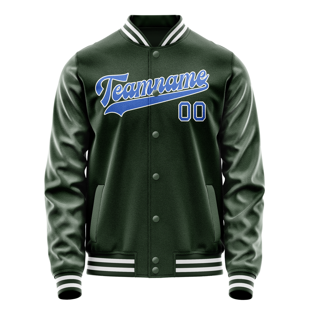 Personalized Green & Light-Blue Solid Color Varsity Letterman Jacket
