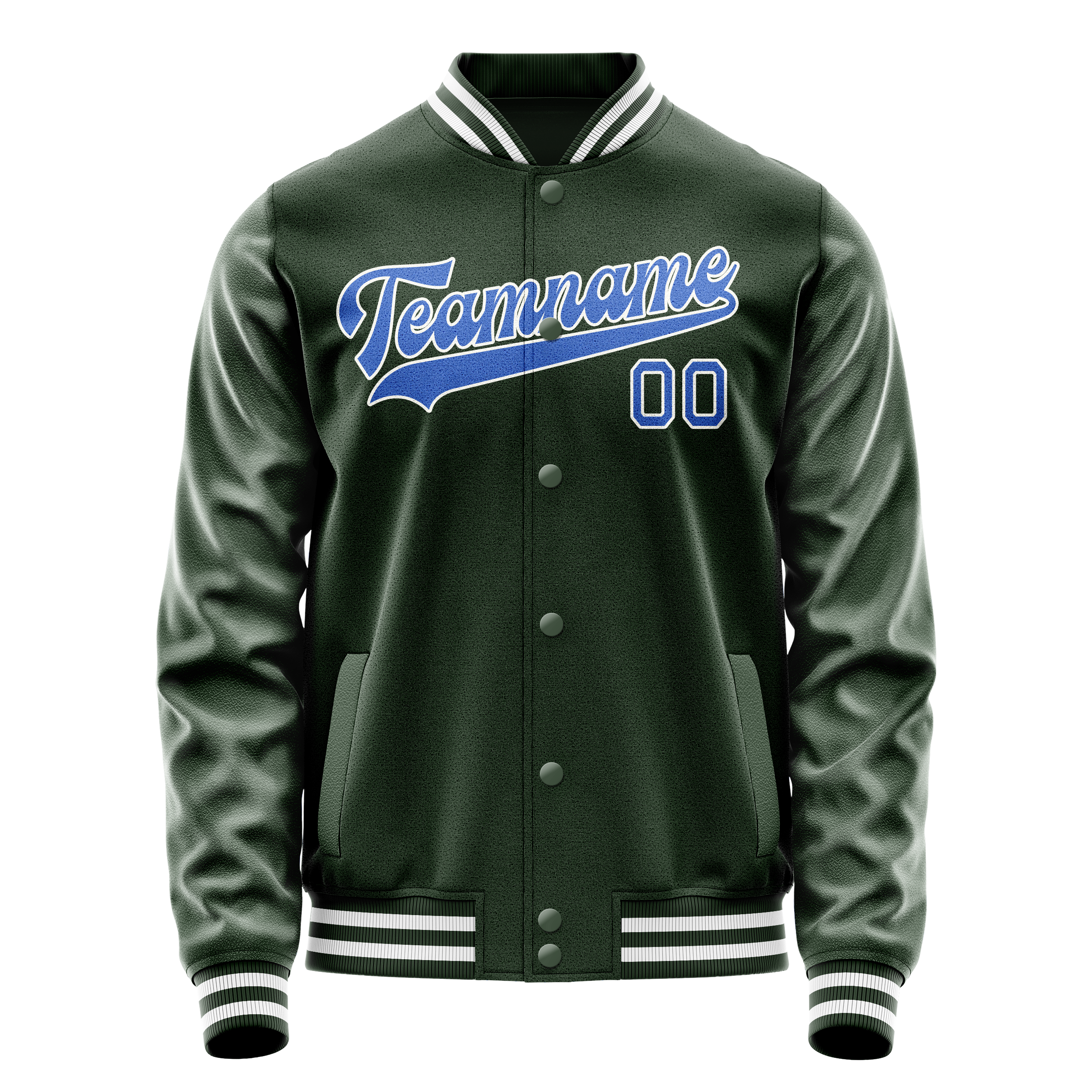 Personalized Green & Light-Blue Solid Color Varsity Letterman Jacket