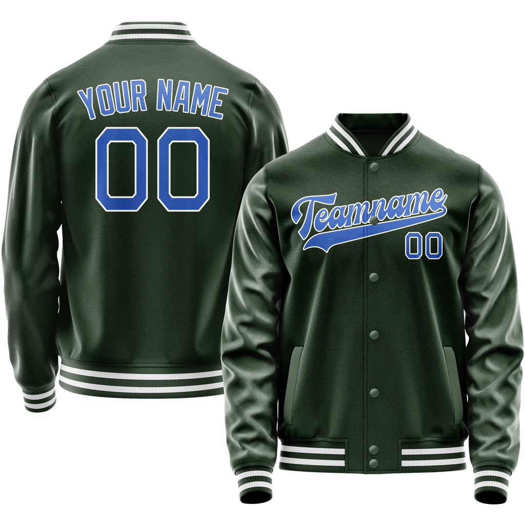 Personalized Green & Light-Blue Solid Color Varsity Letterman Jacket