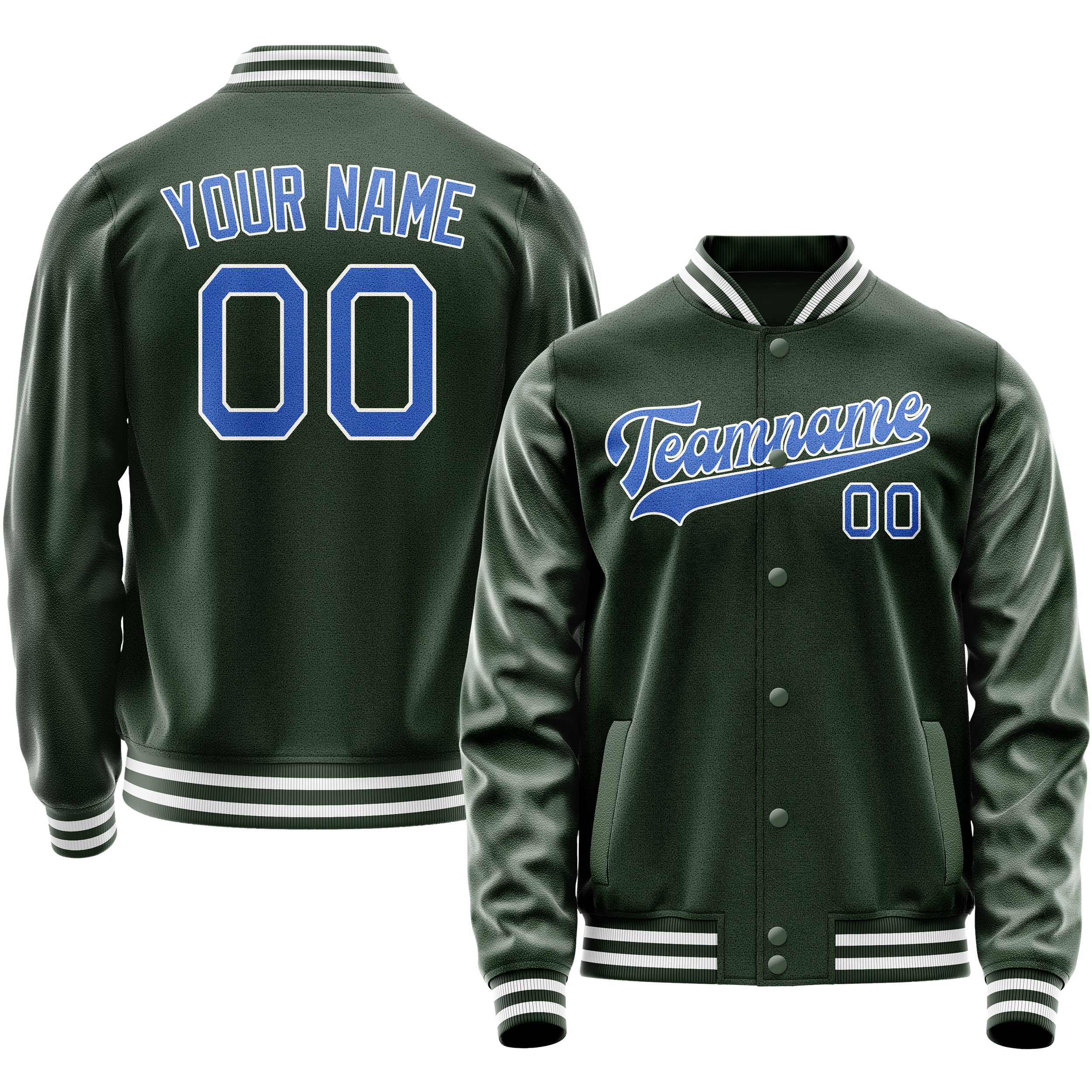Personalized Green & Light-Blue Solid Color Varsity Letterman Jacket