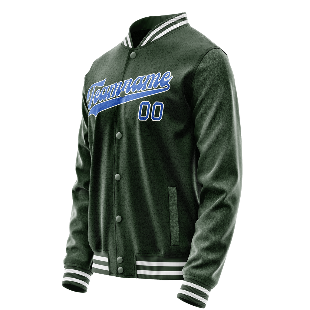 Personalized Green & Light-Blue Solid Color Varsity Letterman Jacket
