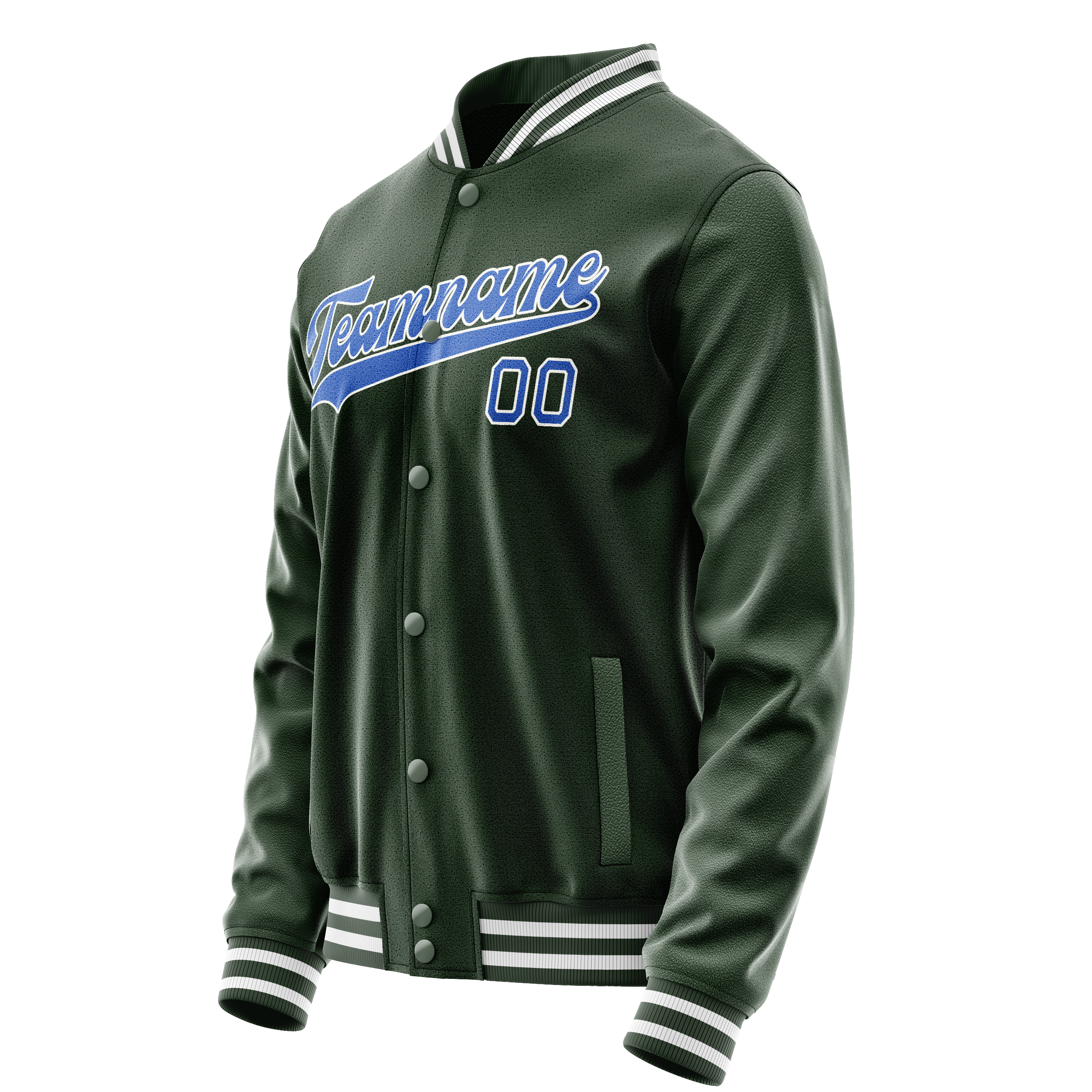 Personalized Green & Light-Blue Solid Color Varsity Letterman Jacket
