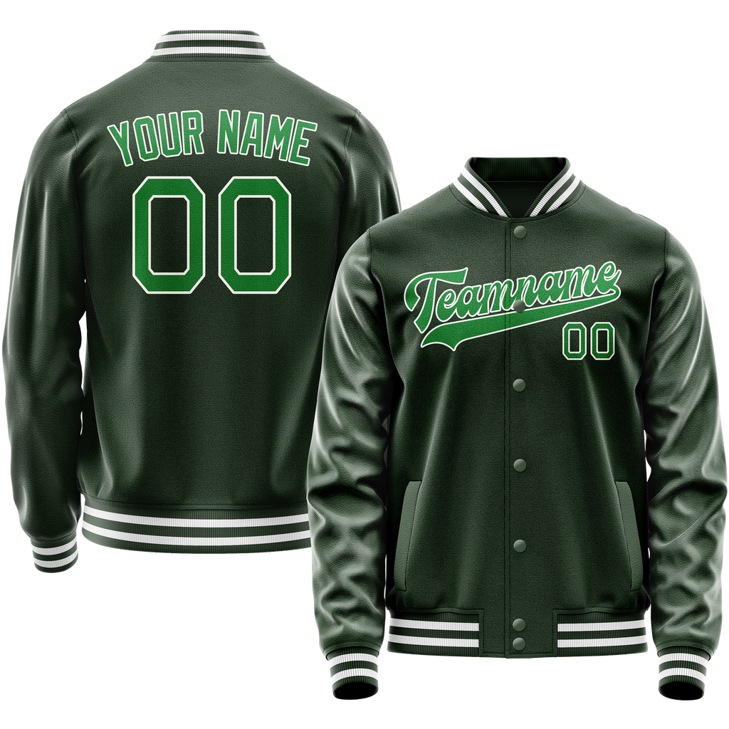 Personalized Green & Neon-Green Solid Color Varsity Letterman Jacket
