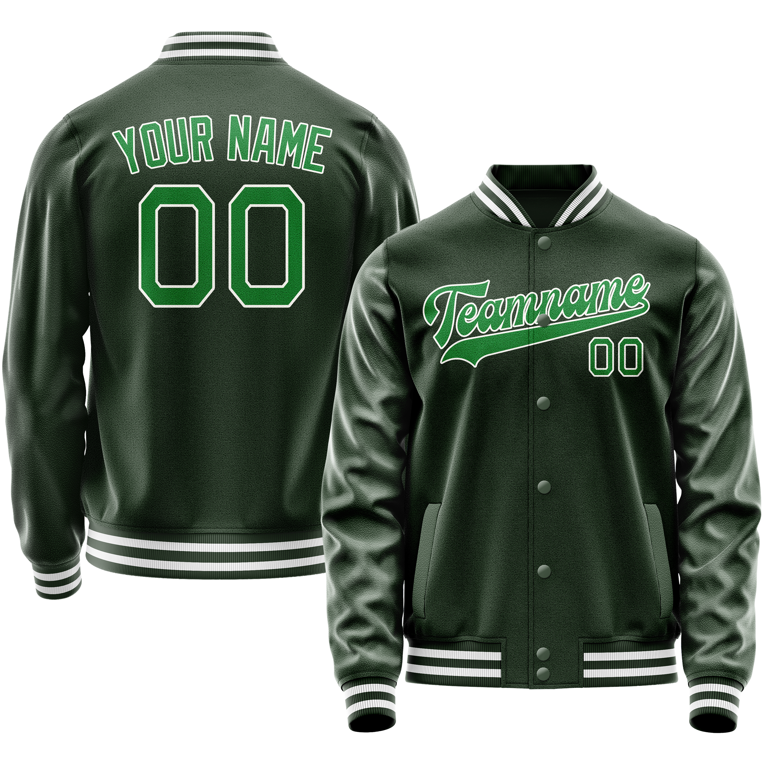 Personalized Green & Neon-Green Solid Color Varsity Letterman Jacket