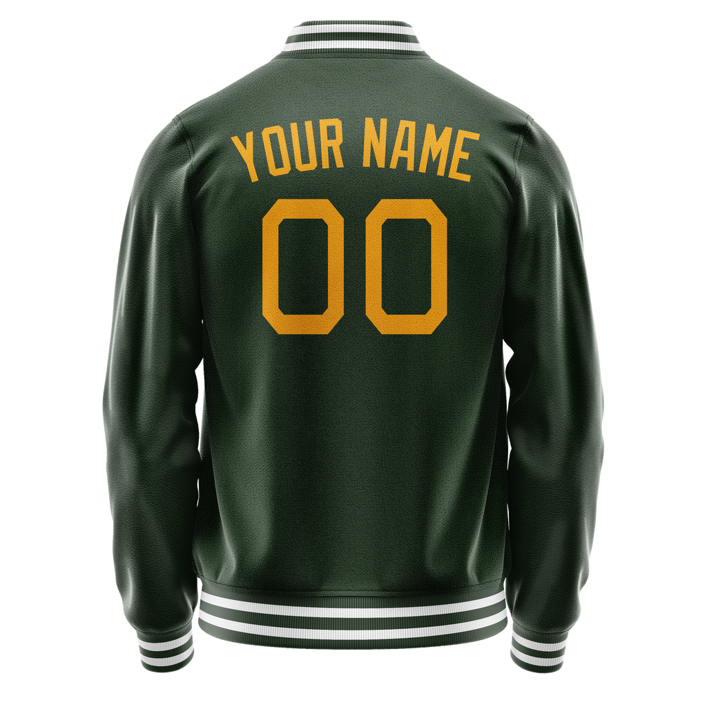 Personalized Green & Gold Solid Color Varsity Letterman Jacket