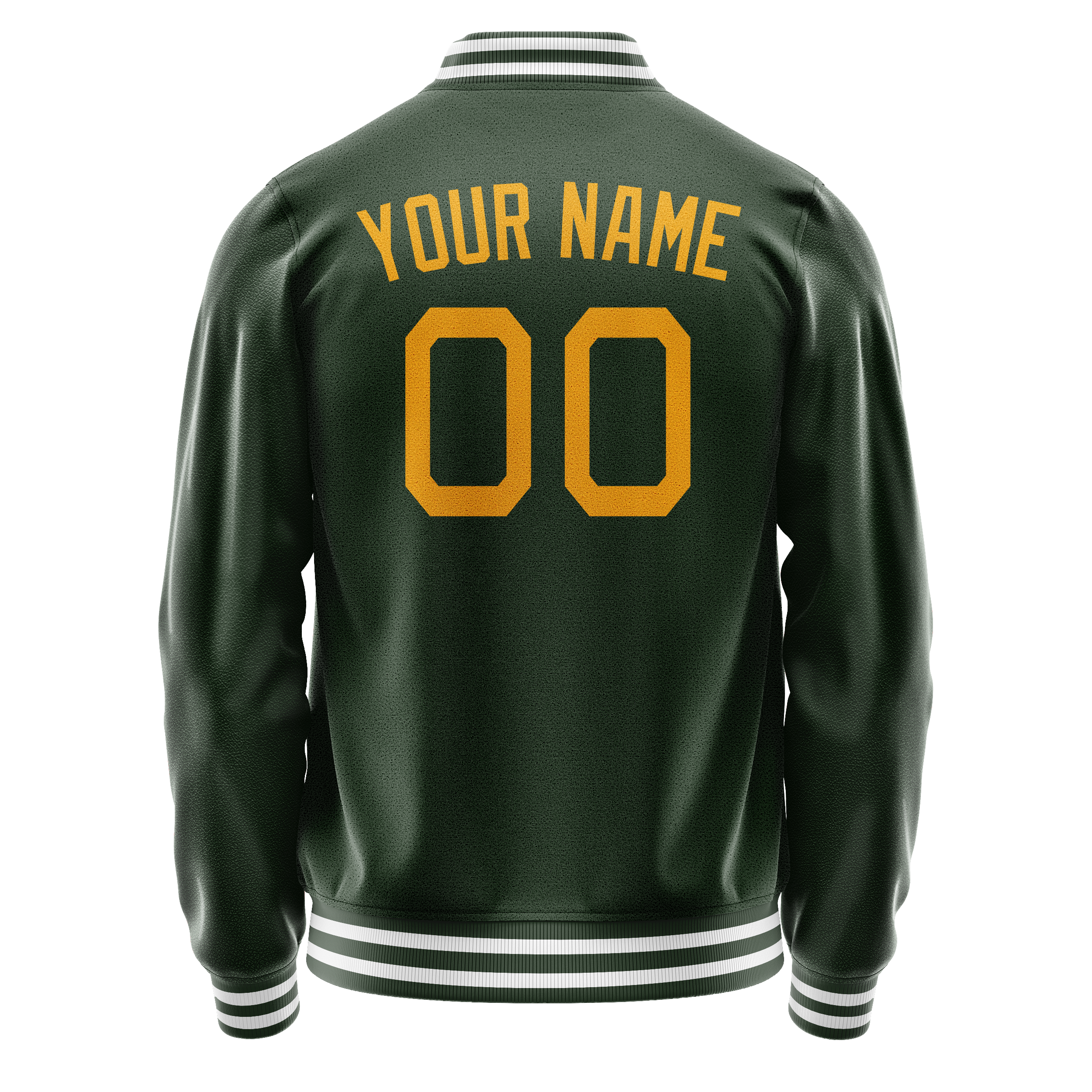 Personalized Green & Gold Solid Color Varsity Letterman Jacket