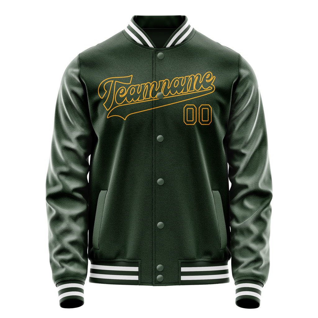 Personalized Green & Gold Solid Color Varsity Letterman Jacket