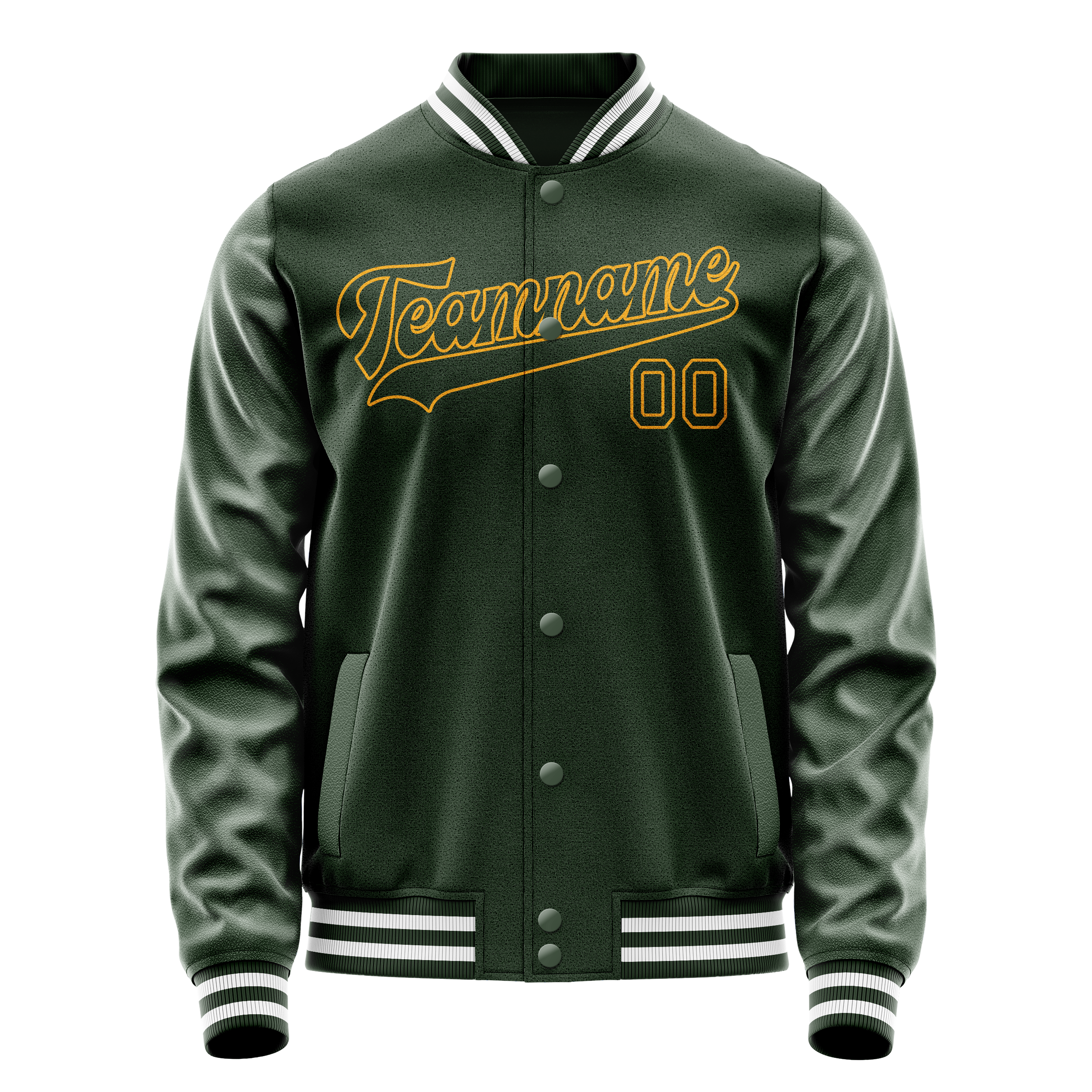 Personalized Green & Gold Solid Color Varsity Letterman Jacket