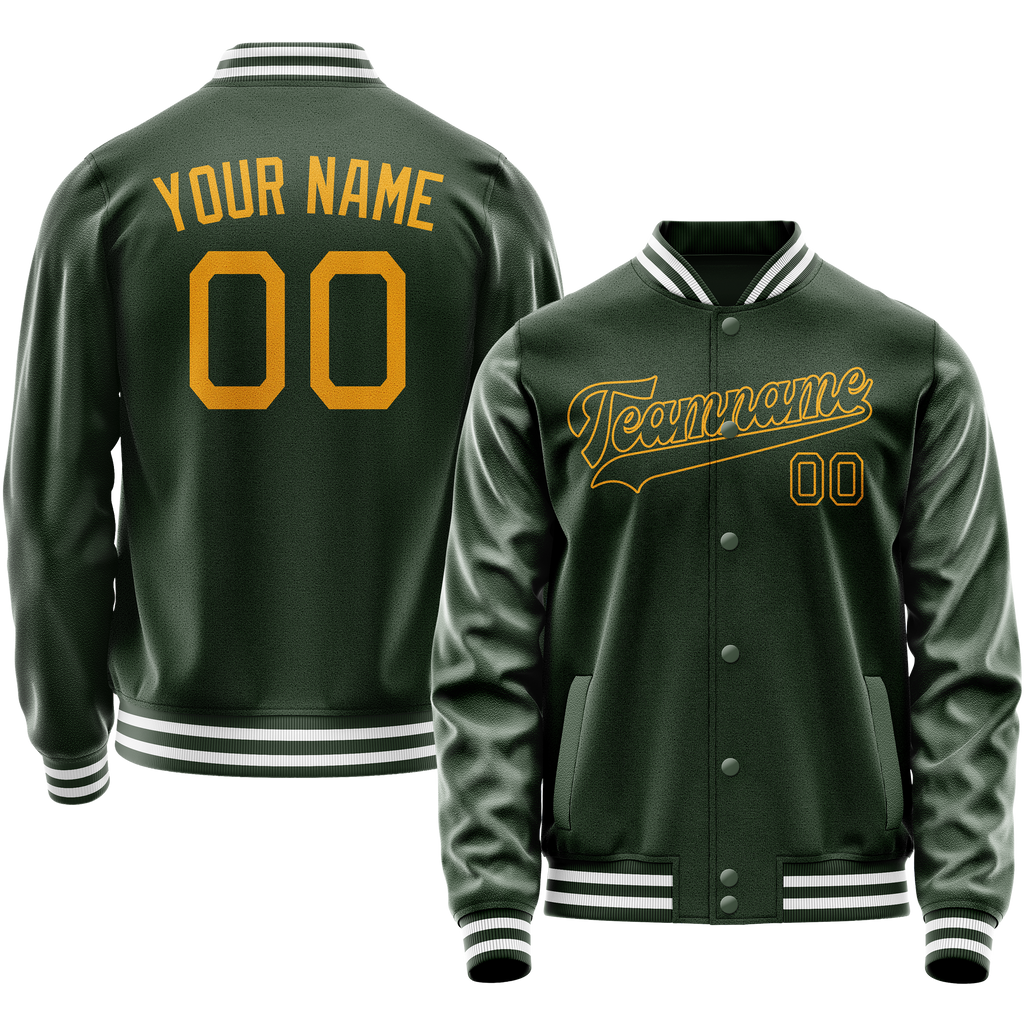 Personalized Green & Gold Solid Color Varsity Letterman Jacket