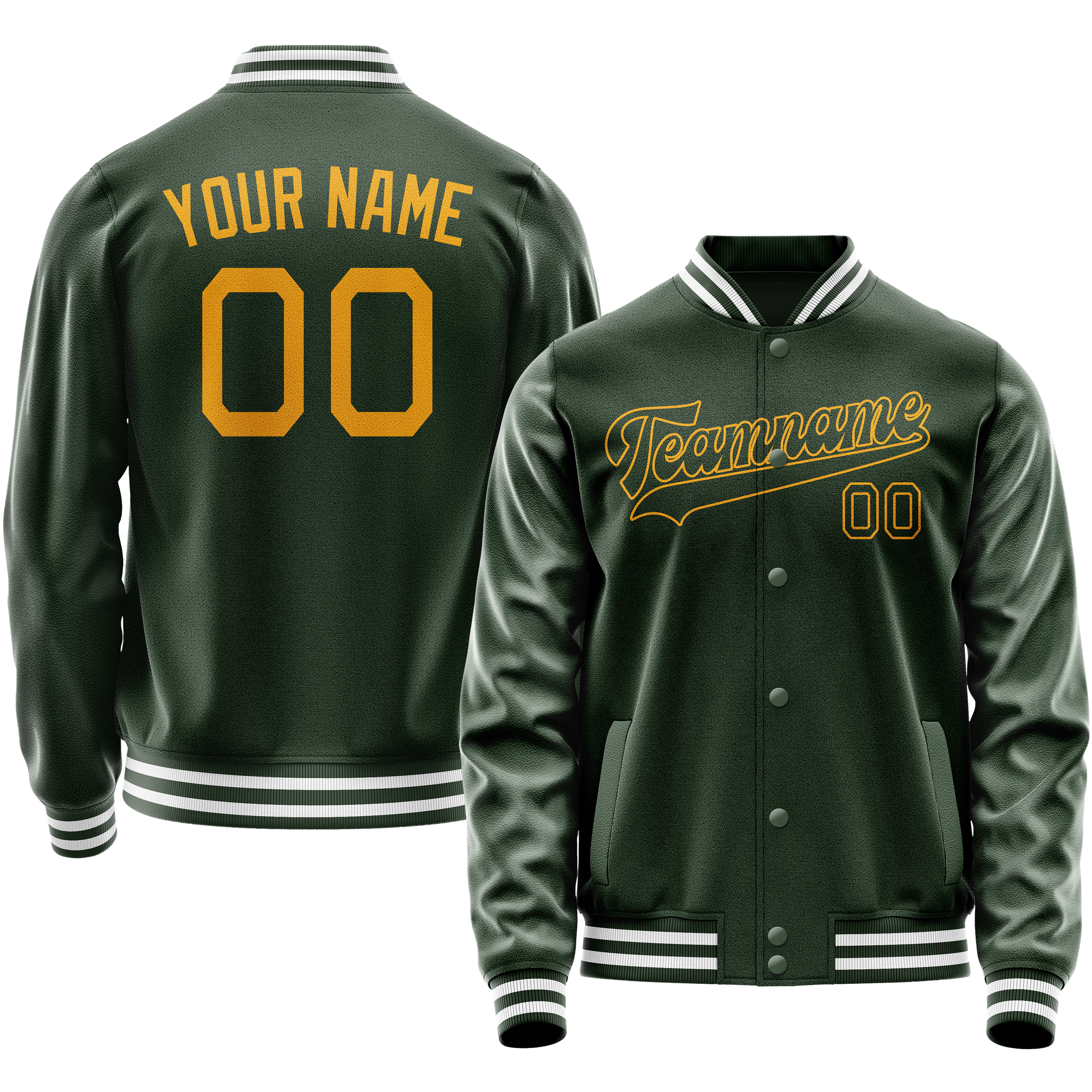 Personalized Green & Gold Solid Color Varsity Letterman Jacket