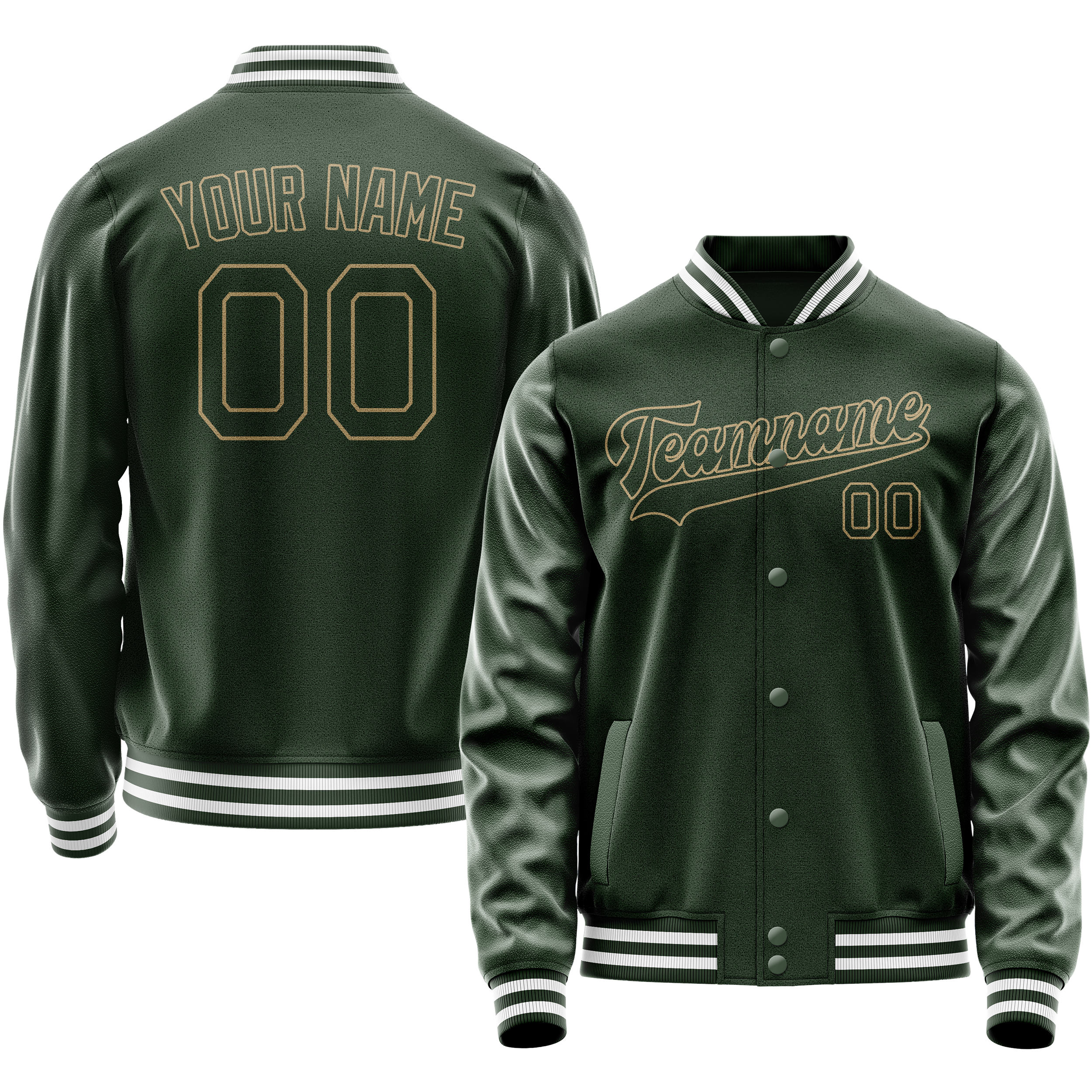 Personalized Green & Cream Solid Color Varsity Letterman Jacket