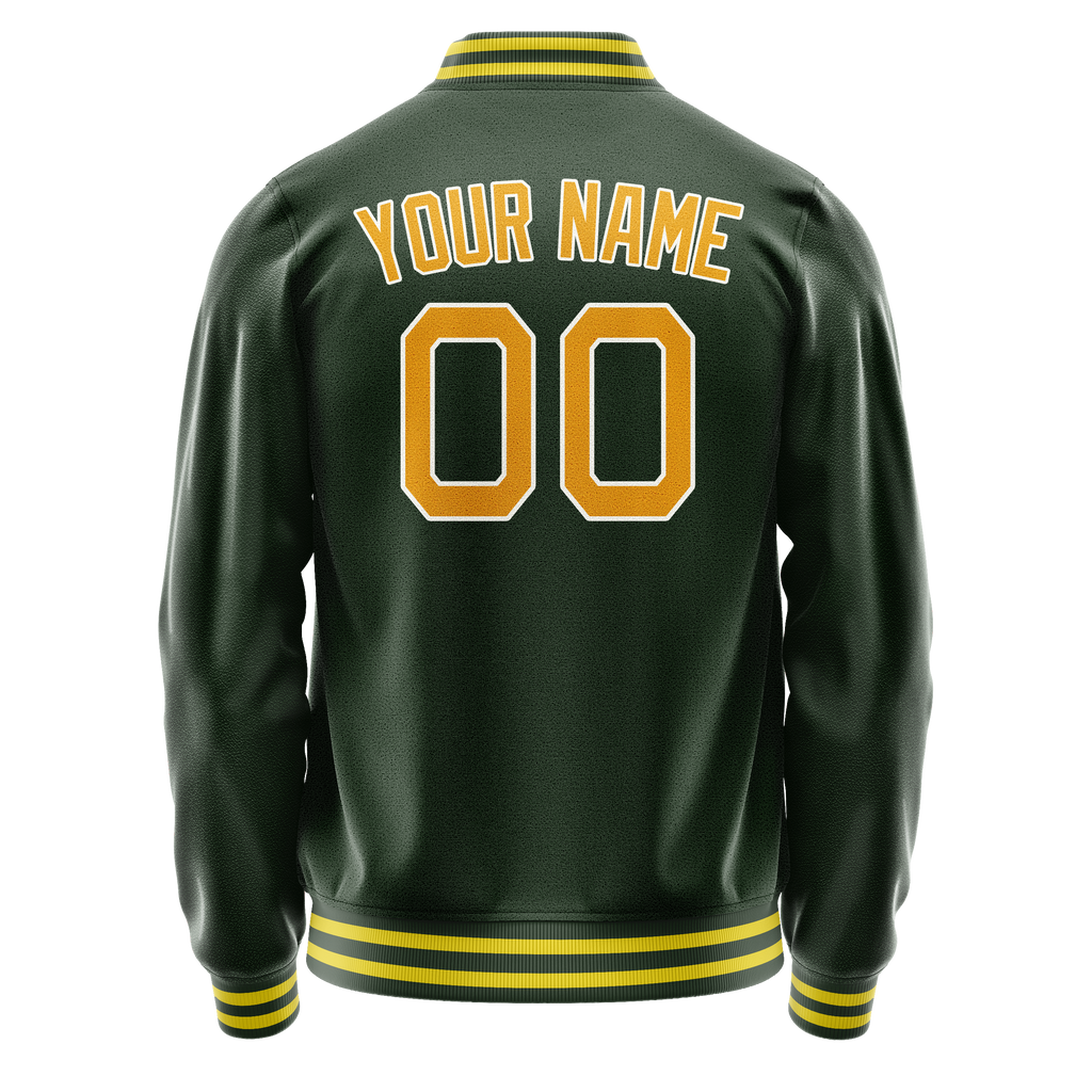 Personalized Green & Gold Solid Color Varsity Letterman Jacket