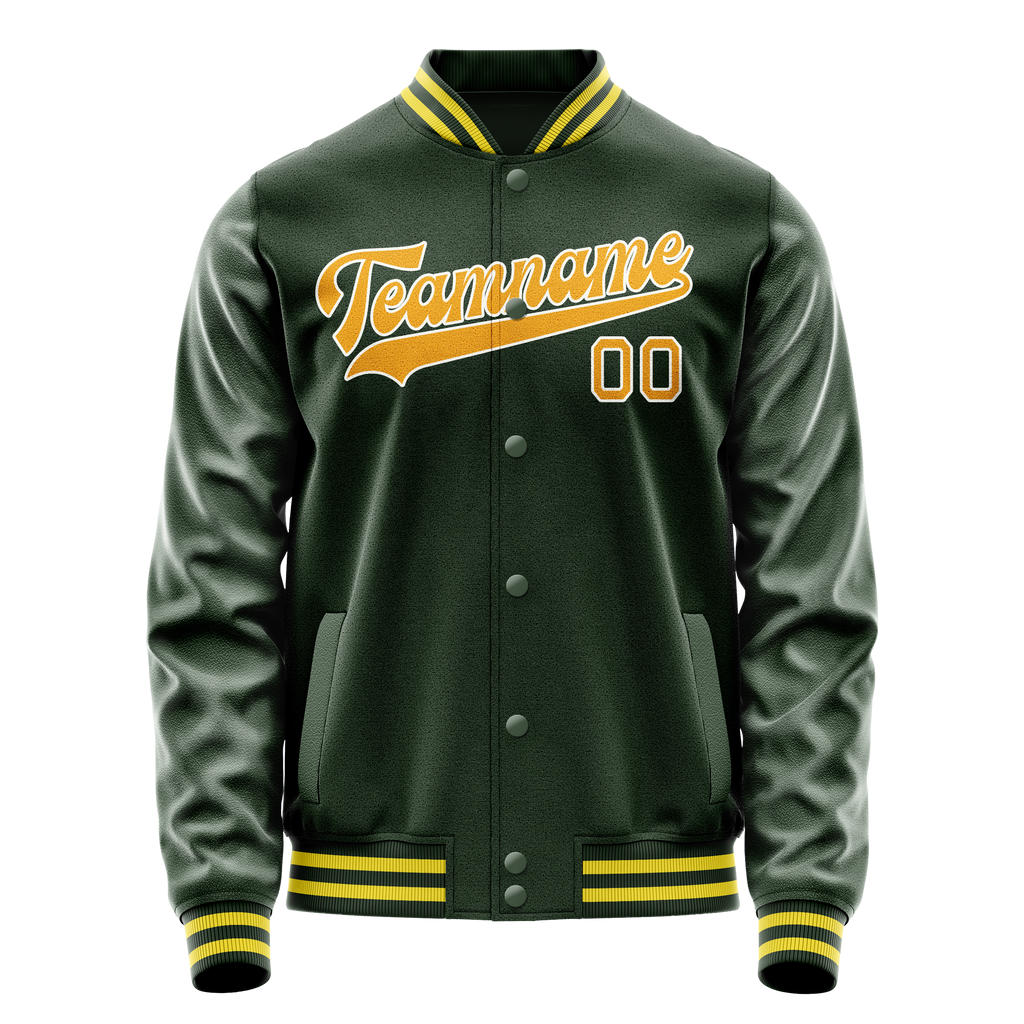 Personalized Green & Gold Solid Color Varsity Letterman Jacket
