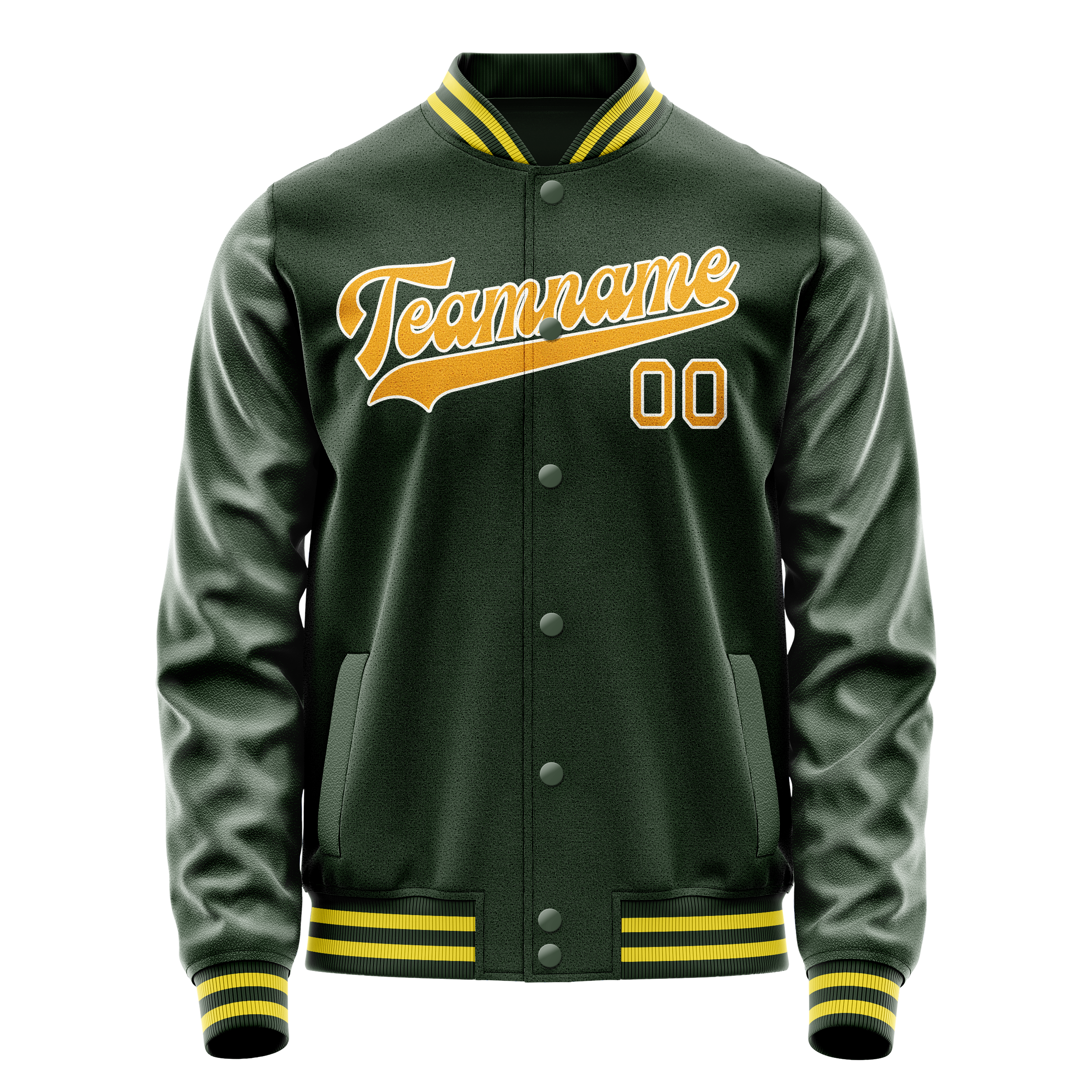 Personalized Green & Gold Solid Color Varsity Letterman Jacket