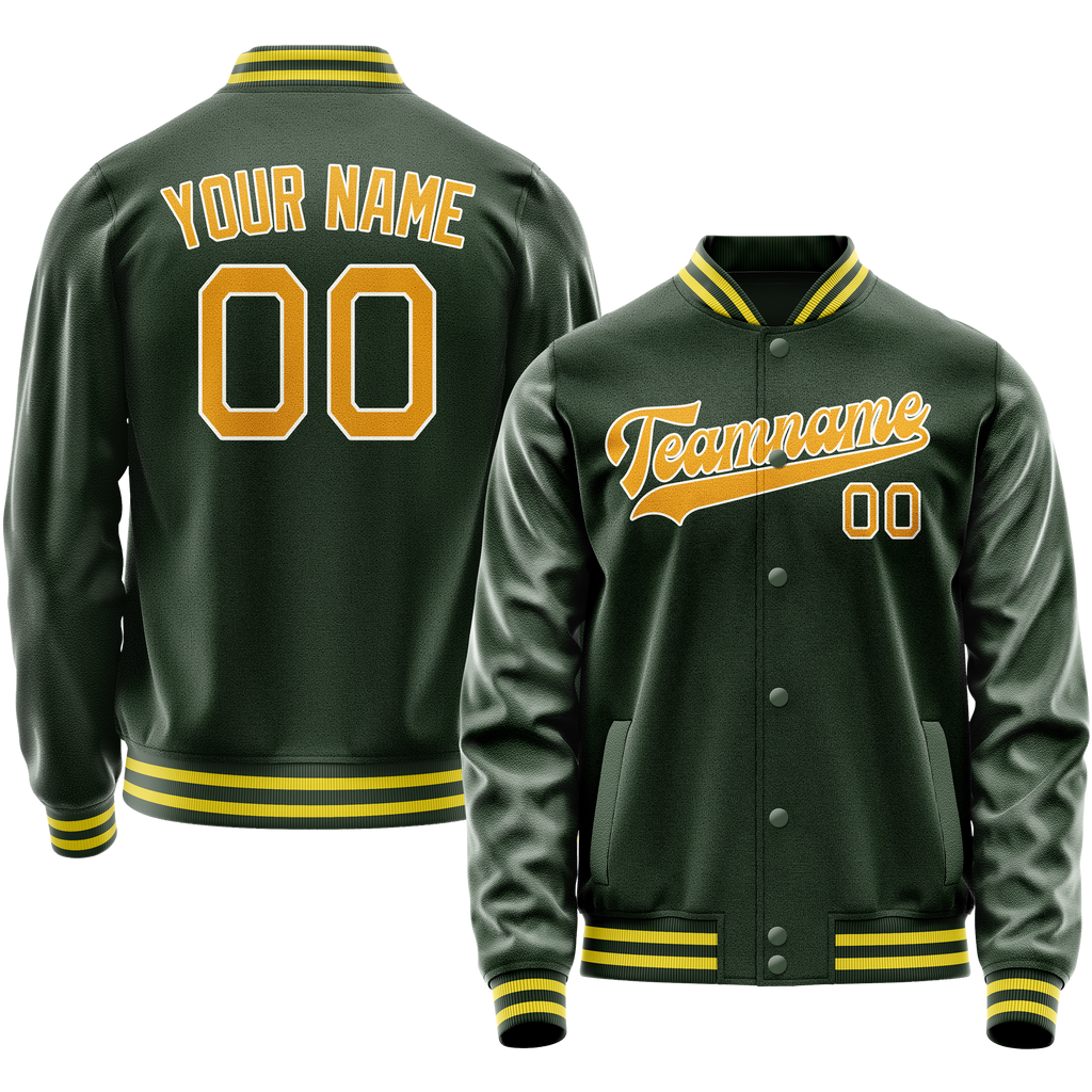 Personalized Green & Gold Solid Color Varsity Letterman Jacket