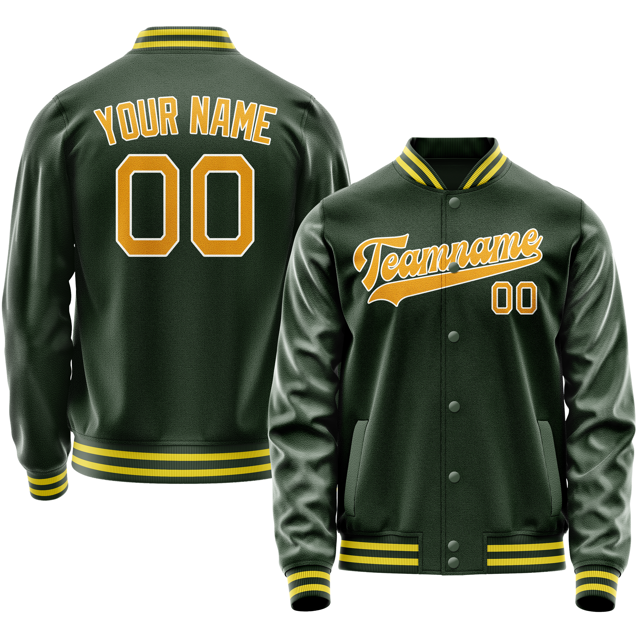 Personalized Green & Gold Solid Color Varsity Letterman Jacket