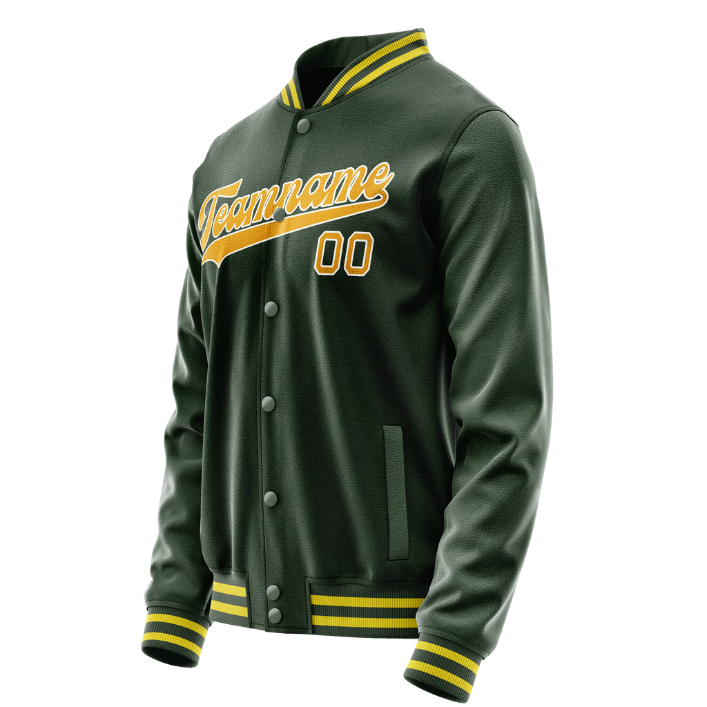 Personalized Green & Gold Solid Color Varsity Letterman Jacket