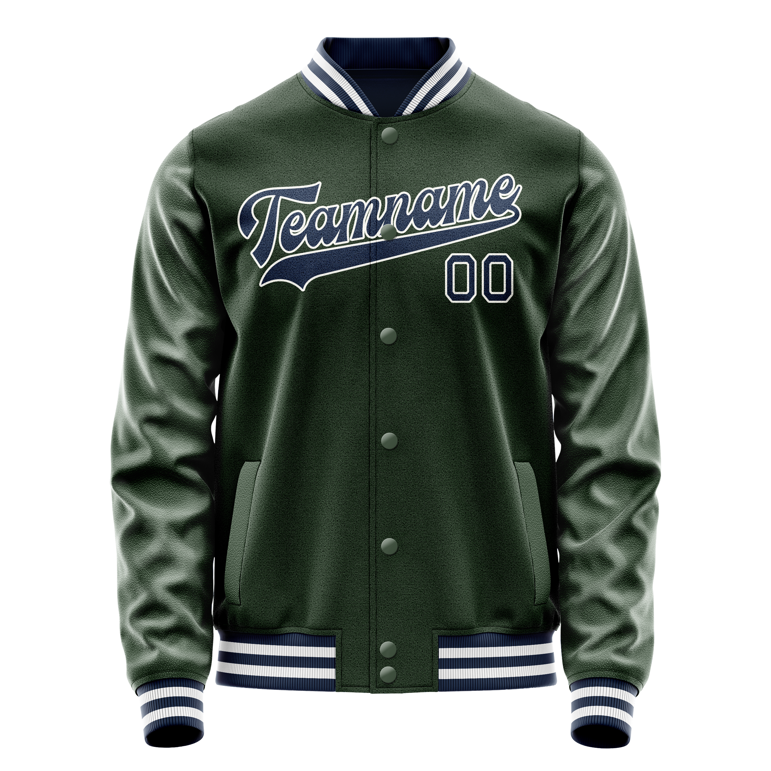 Personalized Green & Navy Solid Color Varsity Letterman Jacket