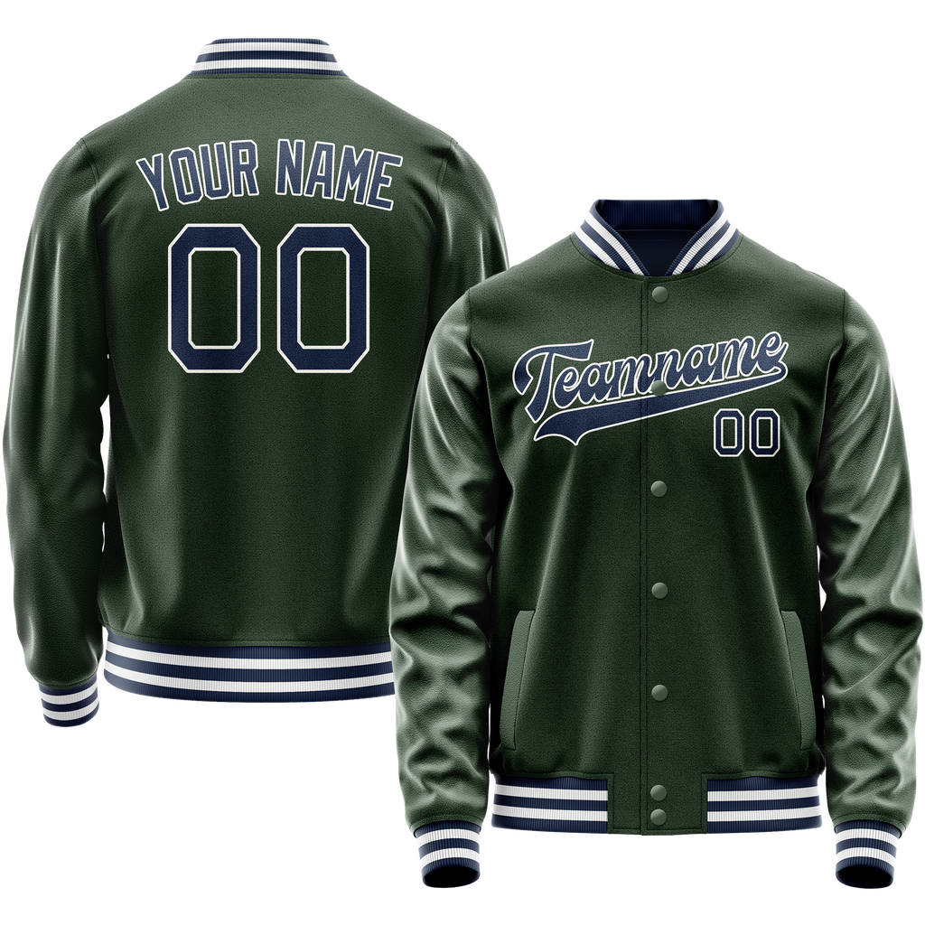 Personalized Green & Navy Solid Color Varsity Letterman Jacket