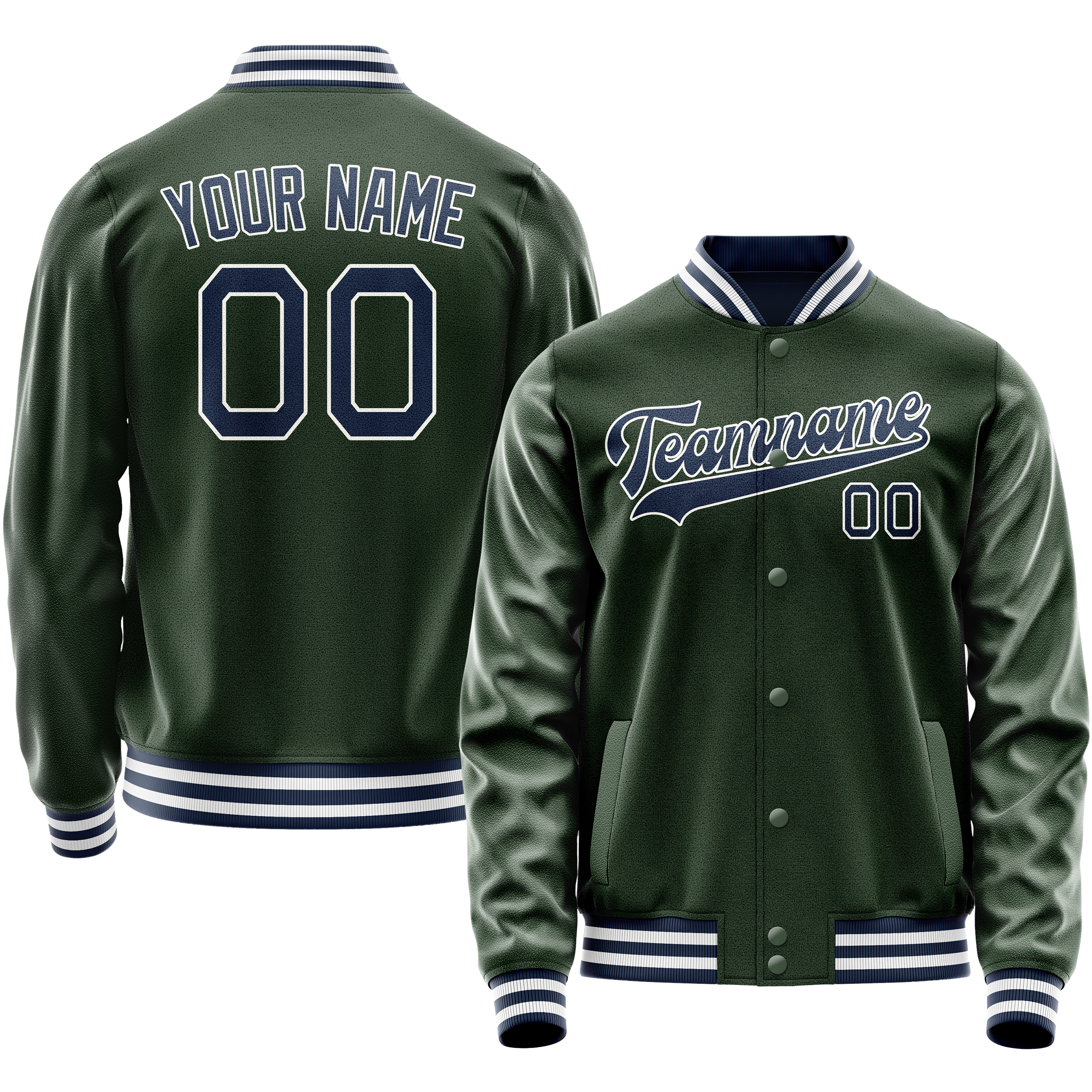 Personalized Green & Navy Solid Color Varsity Letterman Jacket