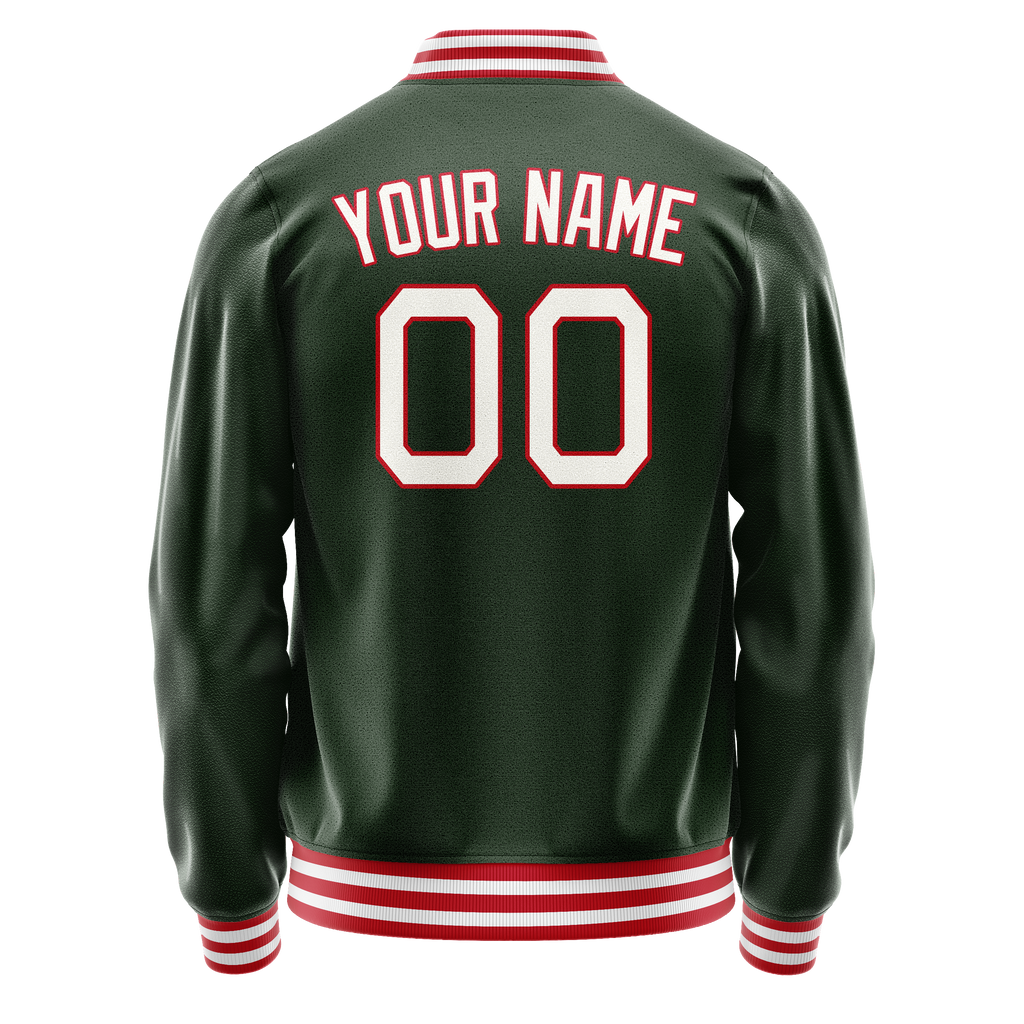 Personalized Green & White Solid Color Varsity Letterman Jacket