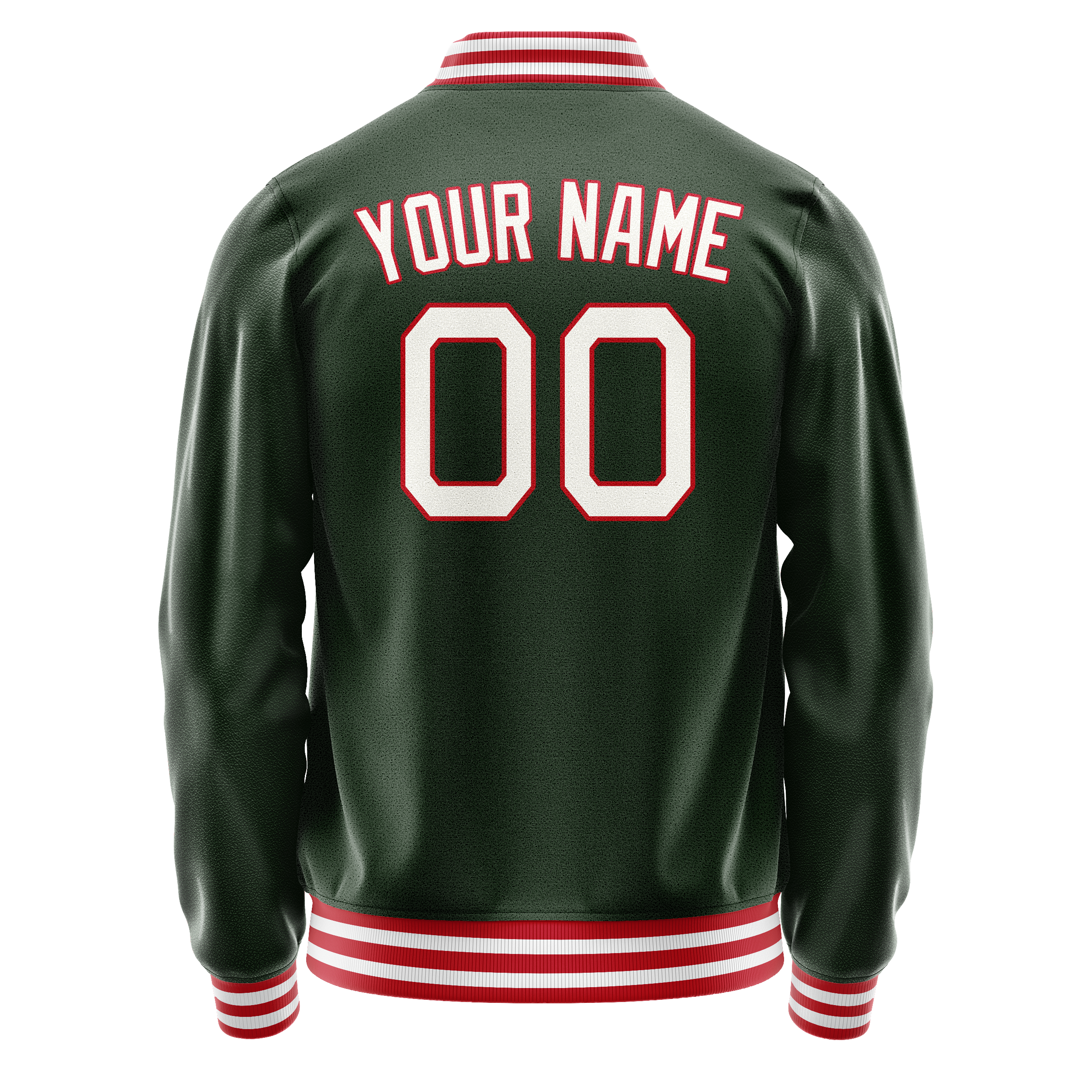 Personalized Green & White Solid Color Varsity Letterman Jacket