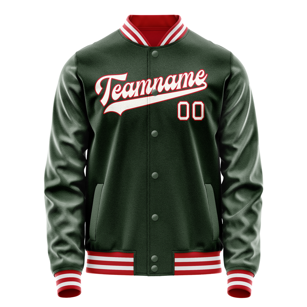 Personalized Green & White Solid Color Varsity Letterman Jacket