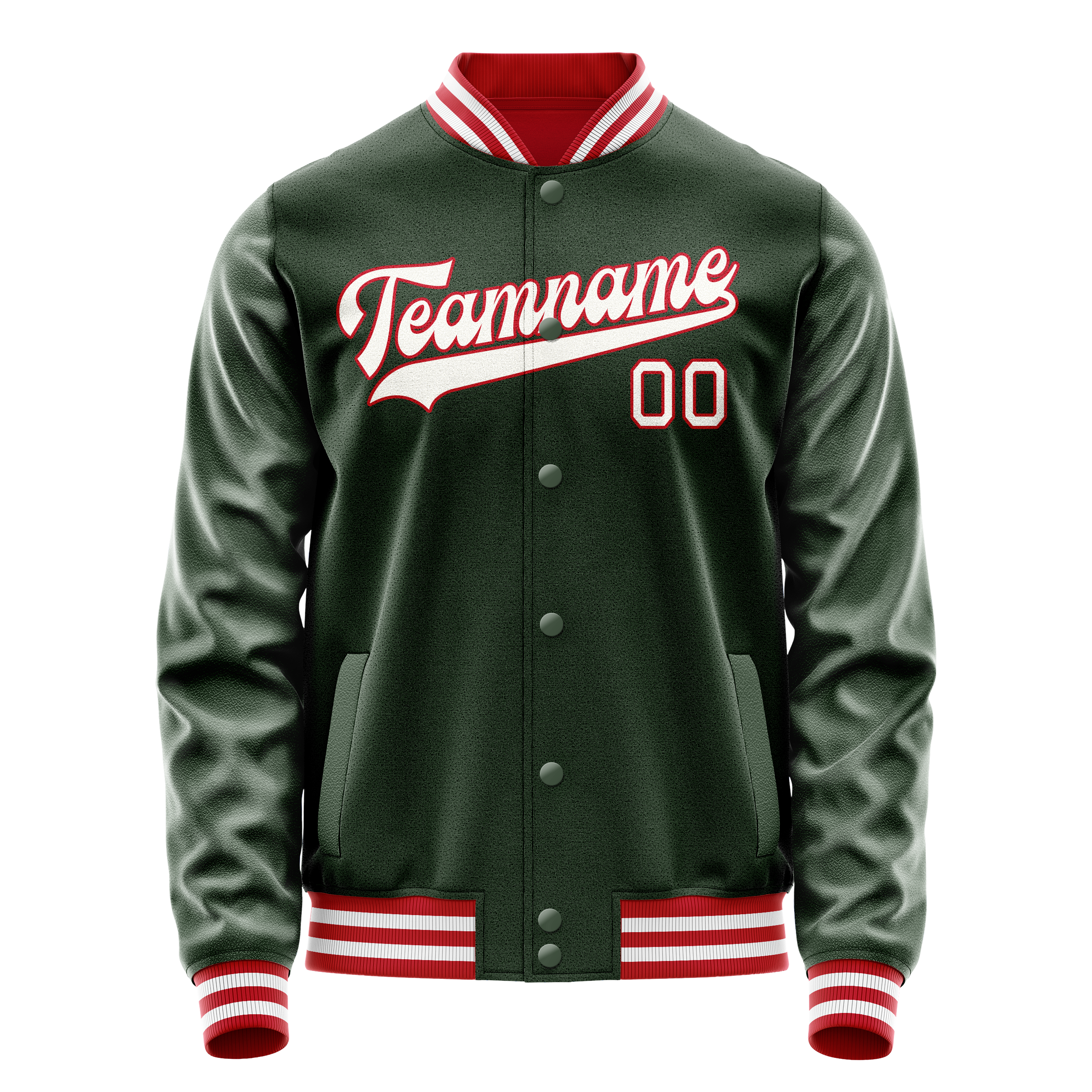 Personalized Green & White Solid Color Varsity Letterman Jacket