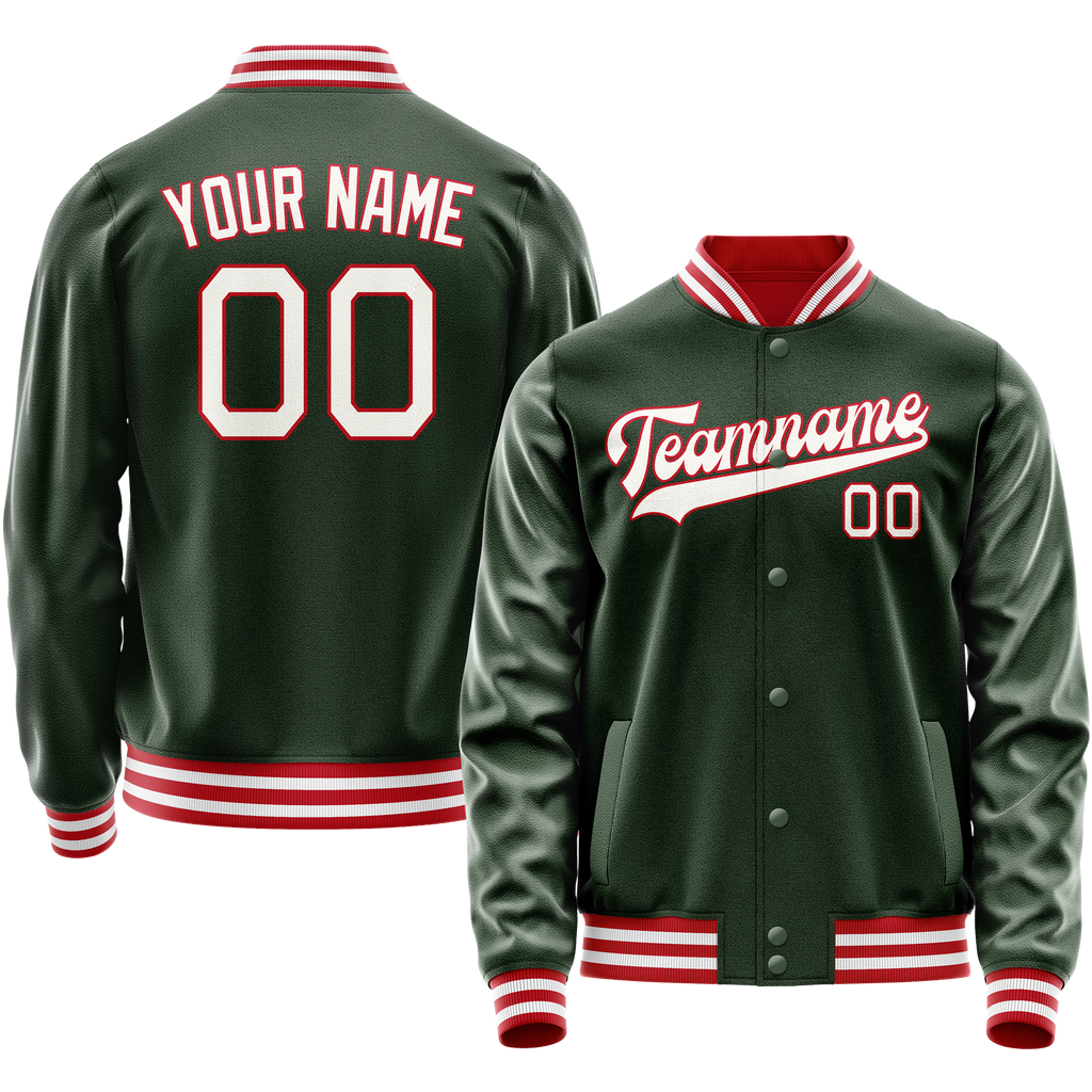 Personalized Green & White Solid Color Varsity Letterman Jacket