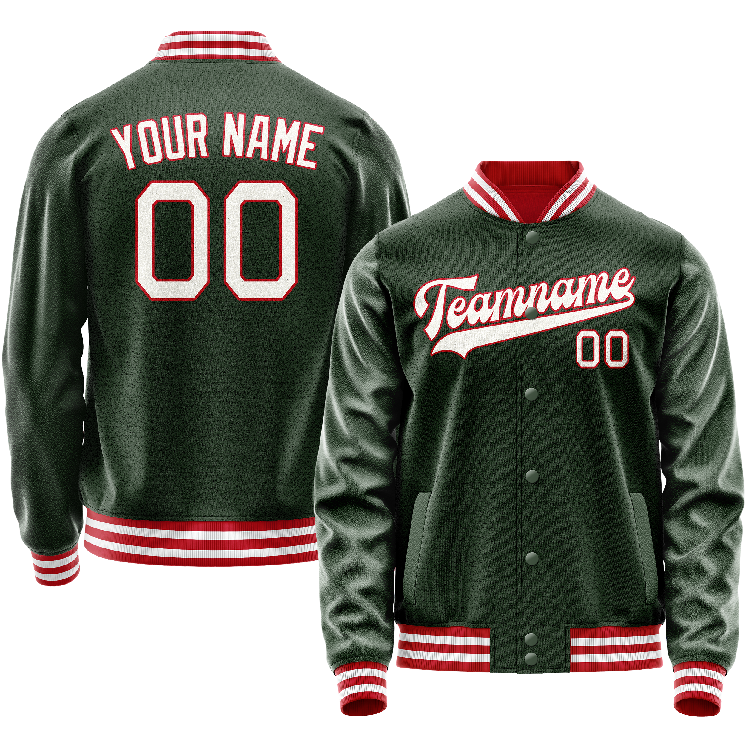 Personalized Green & White Solid Color Varsity Letterman Jacket
