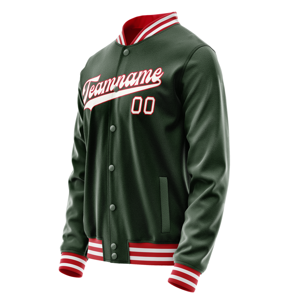 Personalized Green & White Solid Color Varsity Letterman Jacket