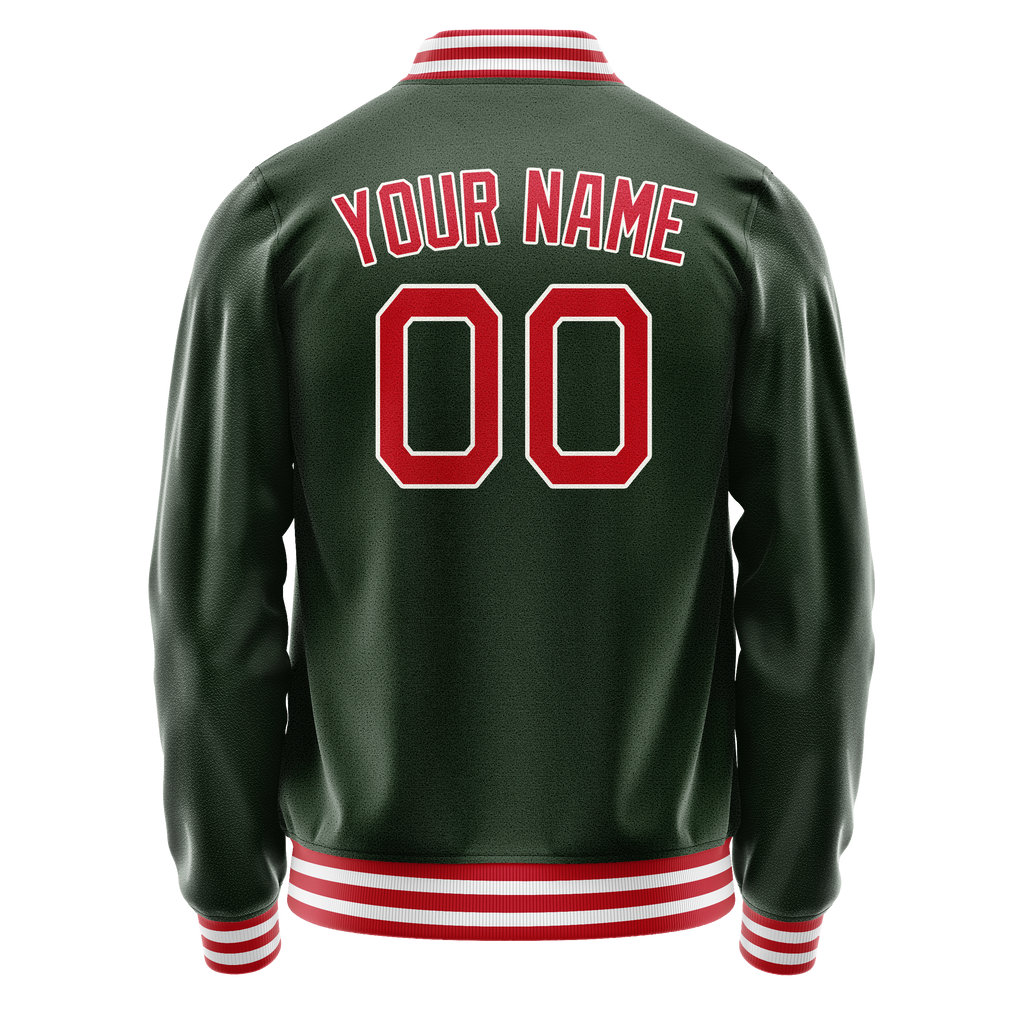 Personalized Green & Red Solid Color Varsity Letterman Jacket