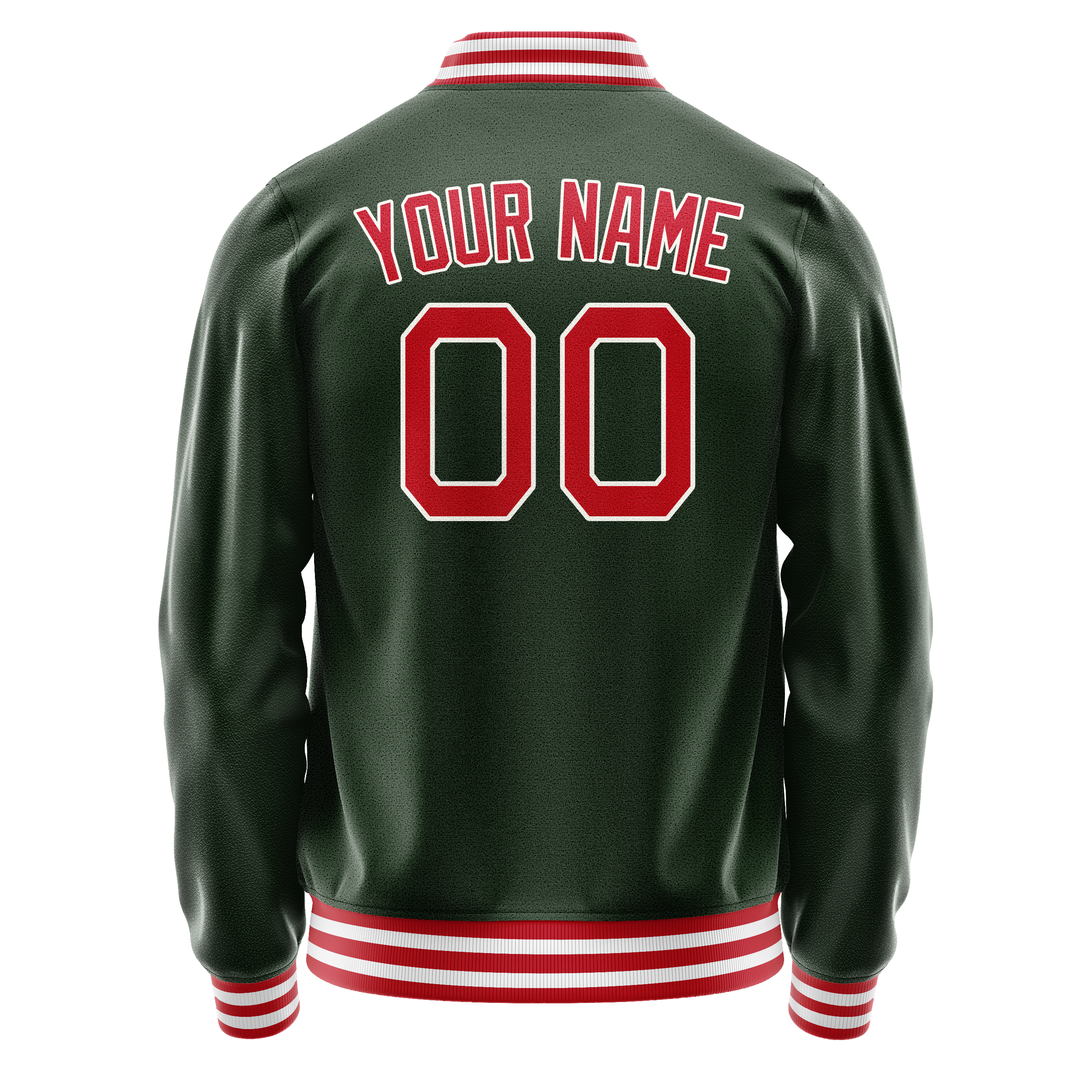 Personalized Green & Red Solid Color Varsity Letterman Jacket
