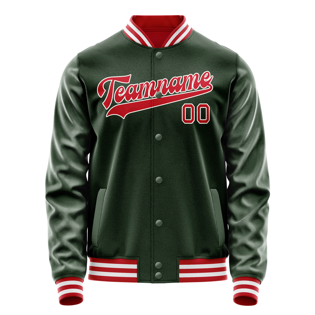 Personalized Green & Red Solid Color Varsity Letterman Jacket