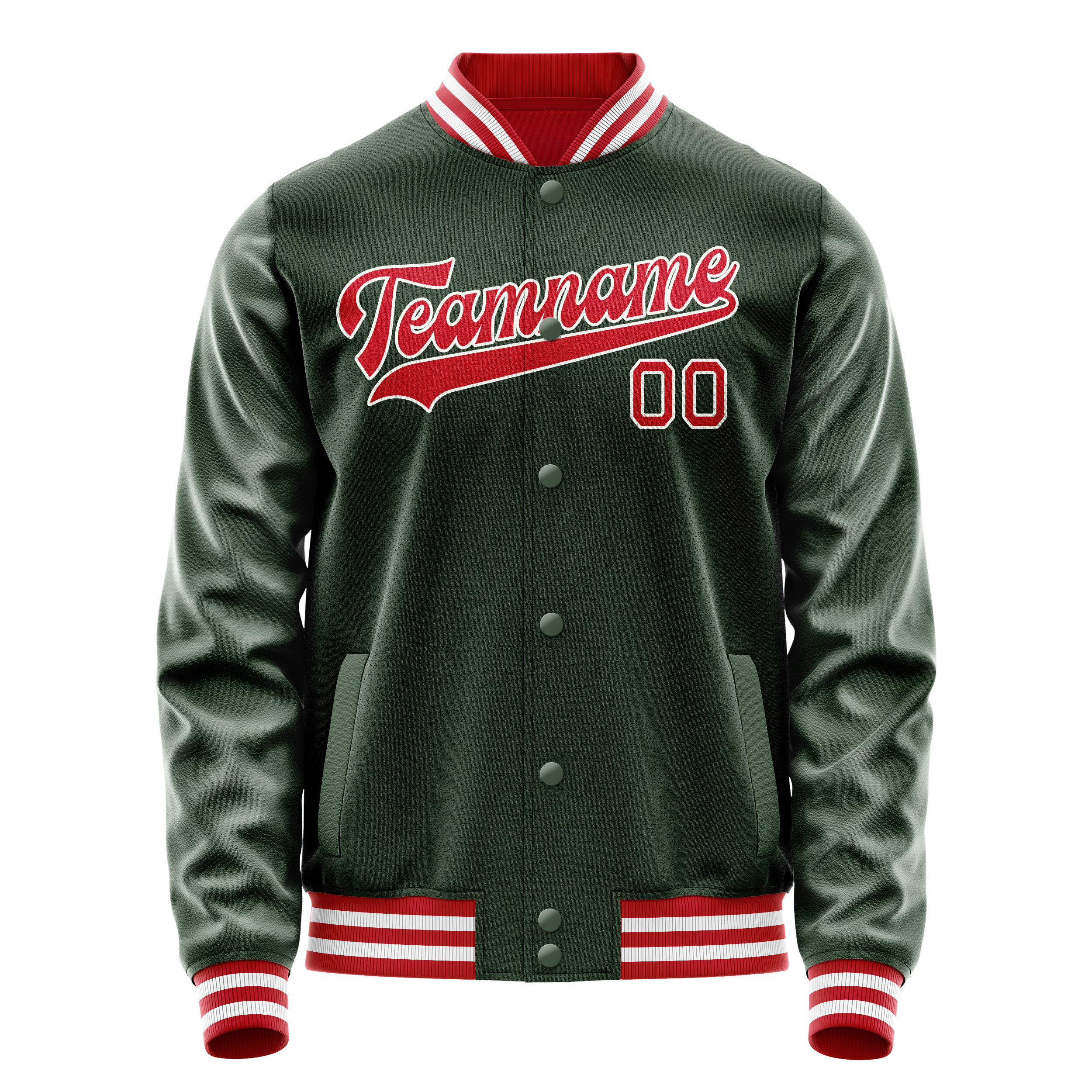 Personalized Green & Red Solid Color Varsity Letterman Jacket