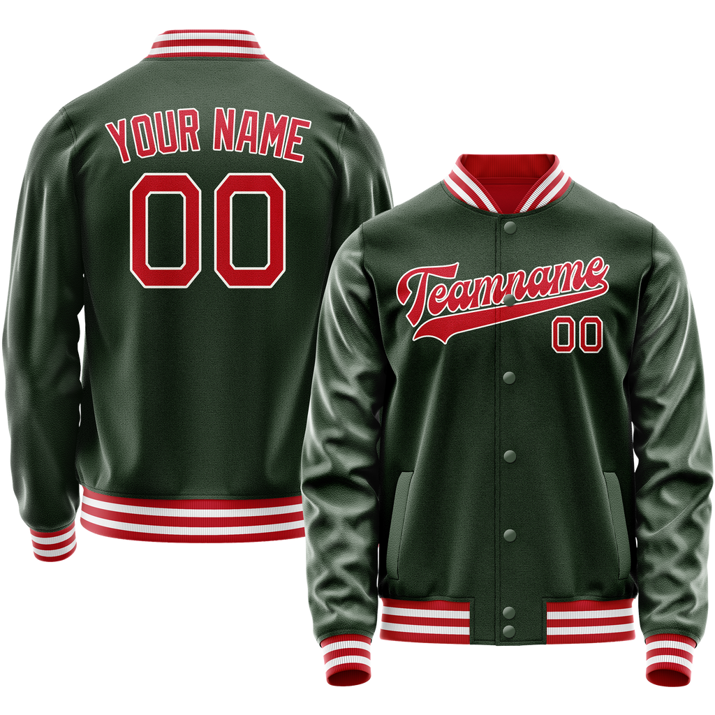 Personalized Green & Red Solid Color Varsity Letterman Jacket
