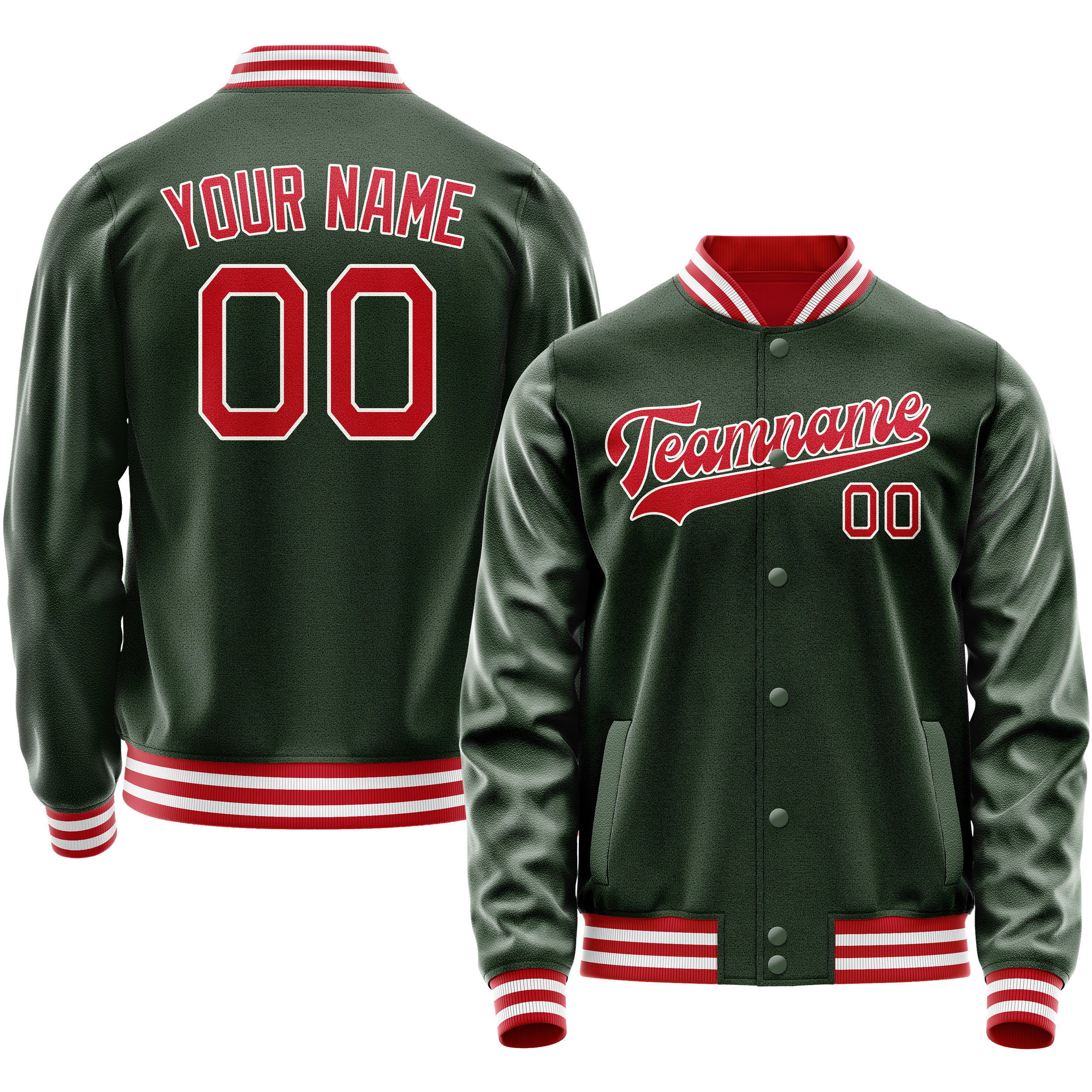 Personalized Green & Red Solid Color Varsity Letterman Jacket
