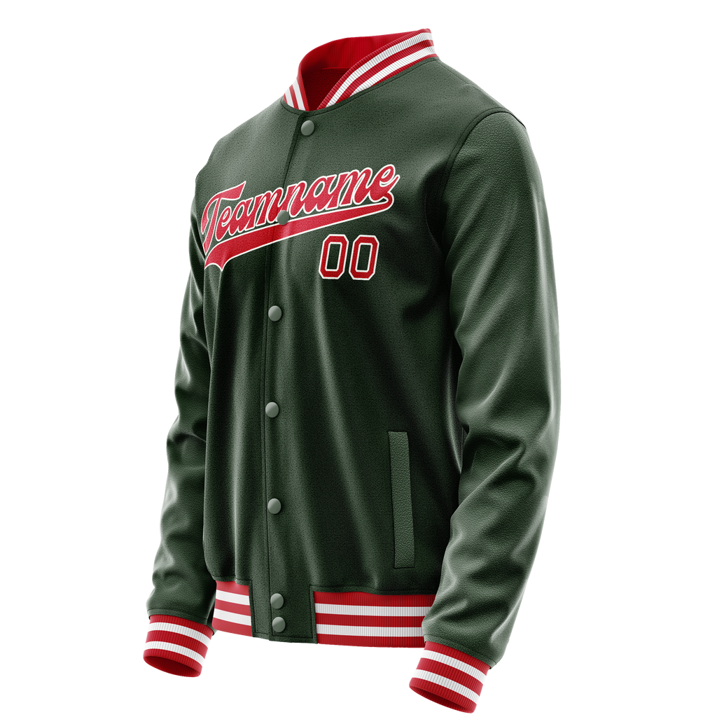 Personalized Green & Red Solid Color Varsity Letterman Jacket
