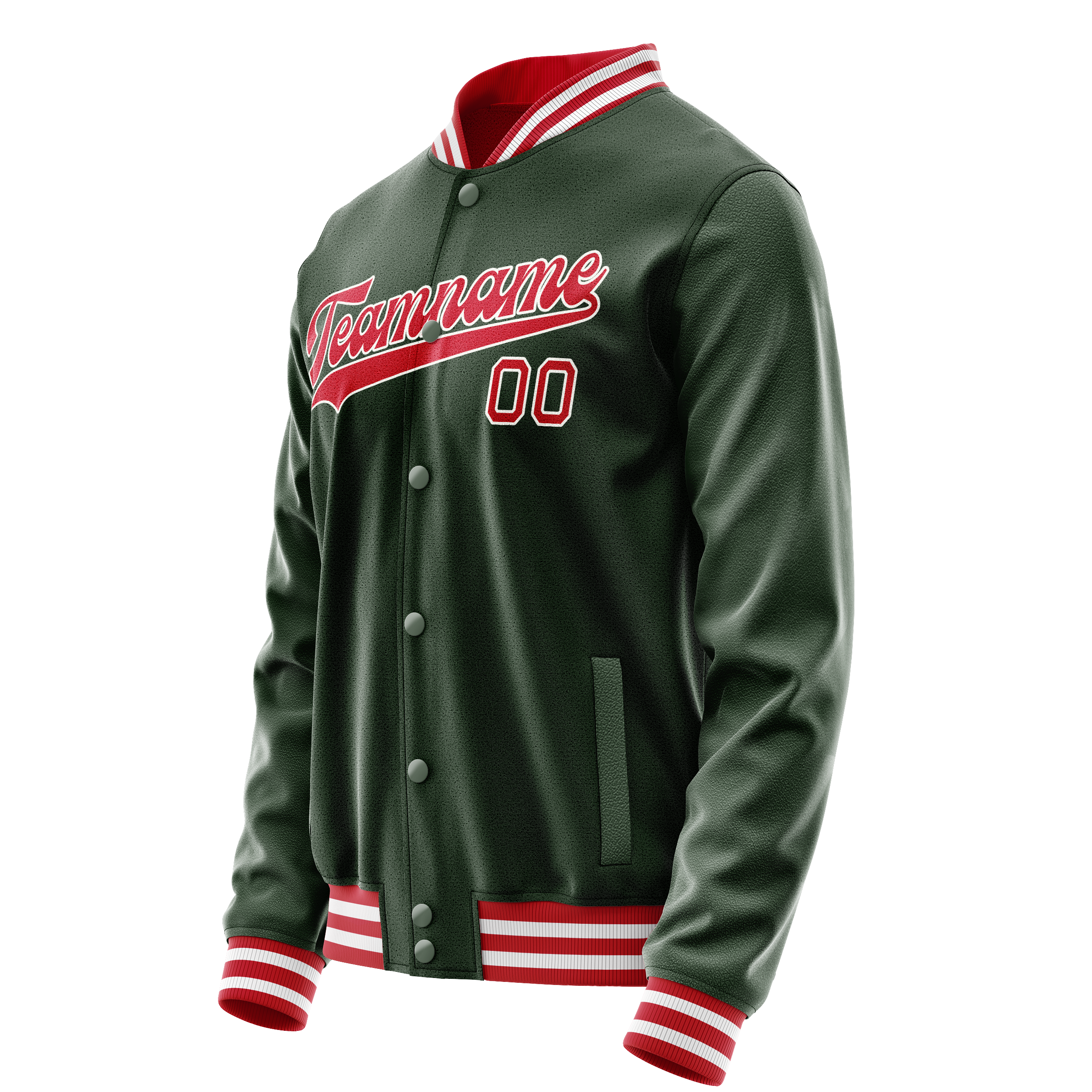 Personalized Green & Red Solid Color Varsity Letterman Jacket