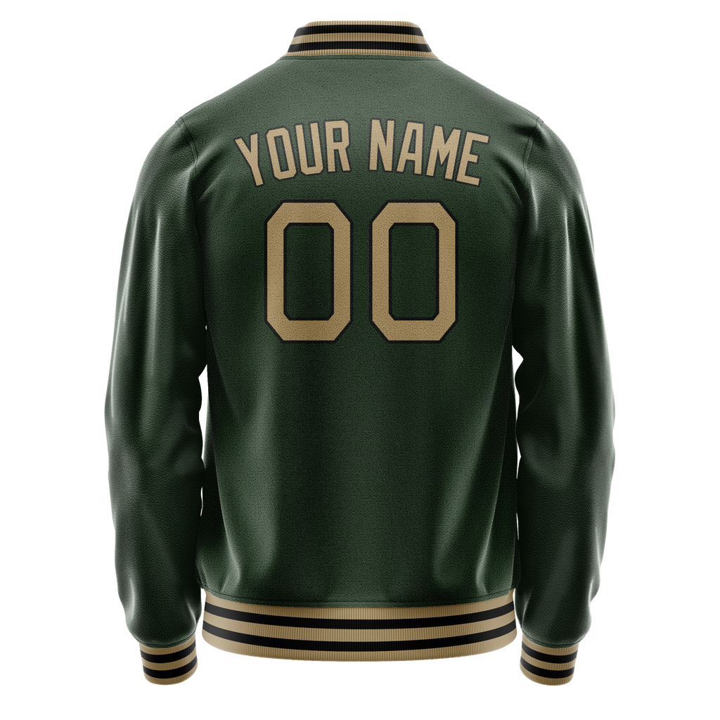 Personalized Green & Old-Gold Solid Color Varsity Letterman Jacket