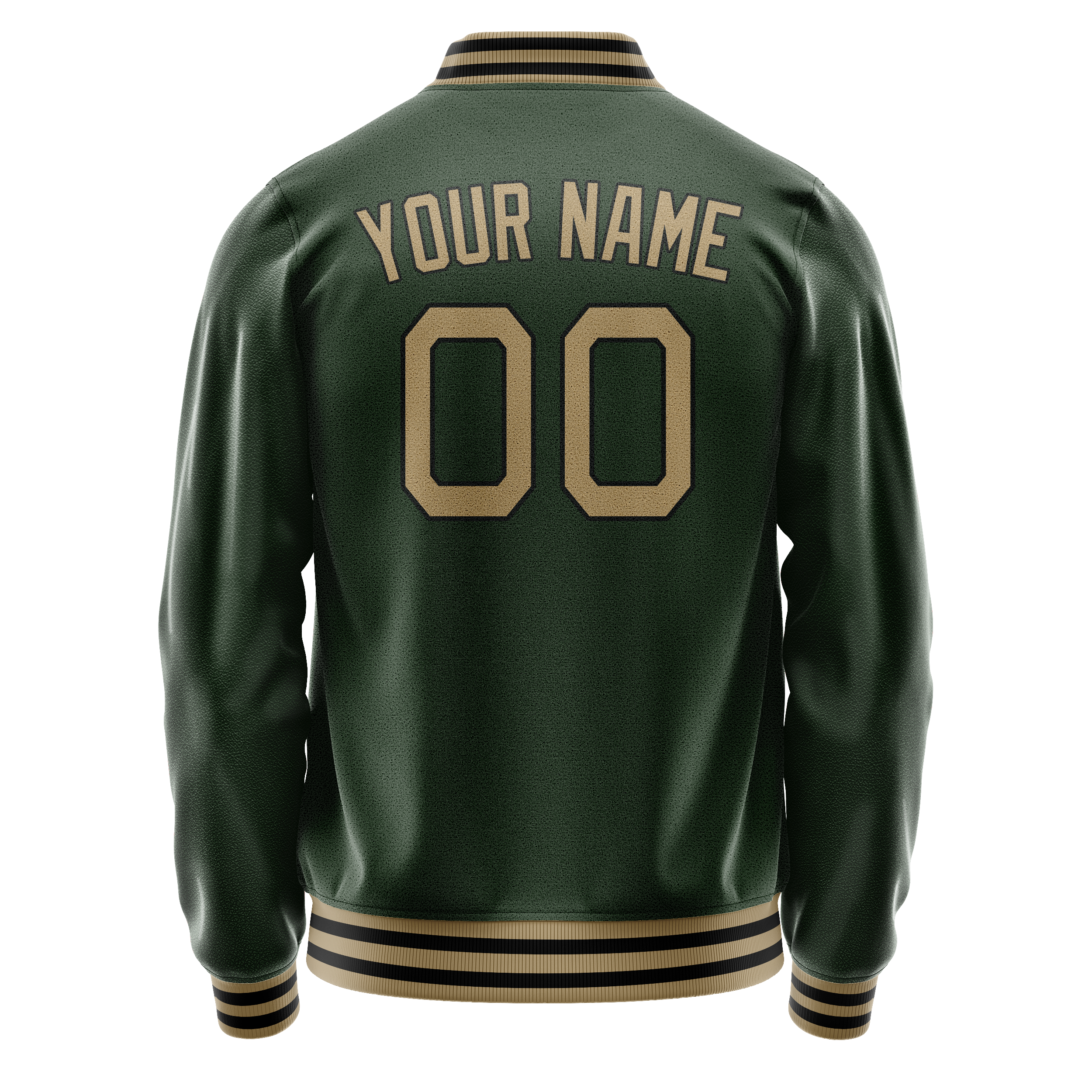 Personalized Green & Old-Gold Solid Color Varsity Letterman Jacket