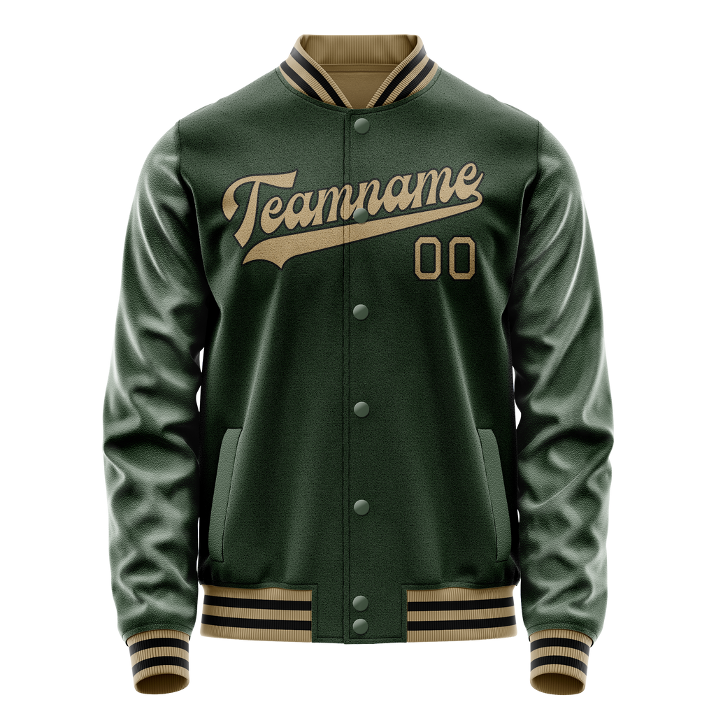 Personalized Green & Old-Gold Solid Color Varsity Letterman Jacket
