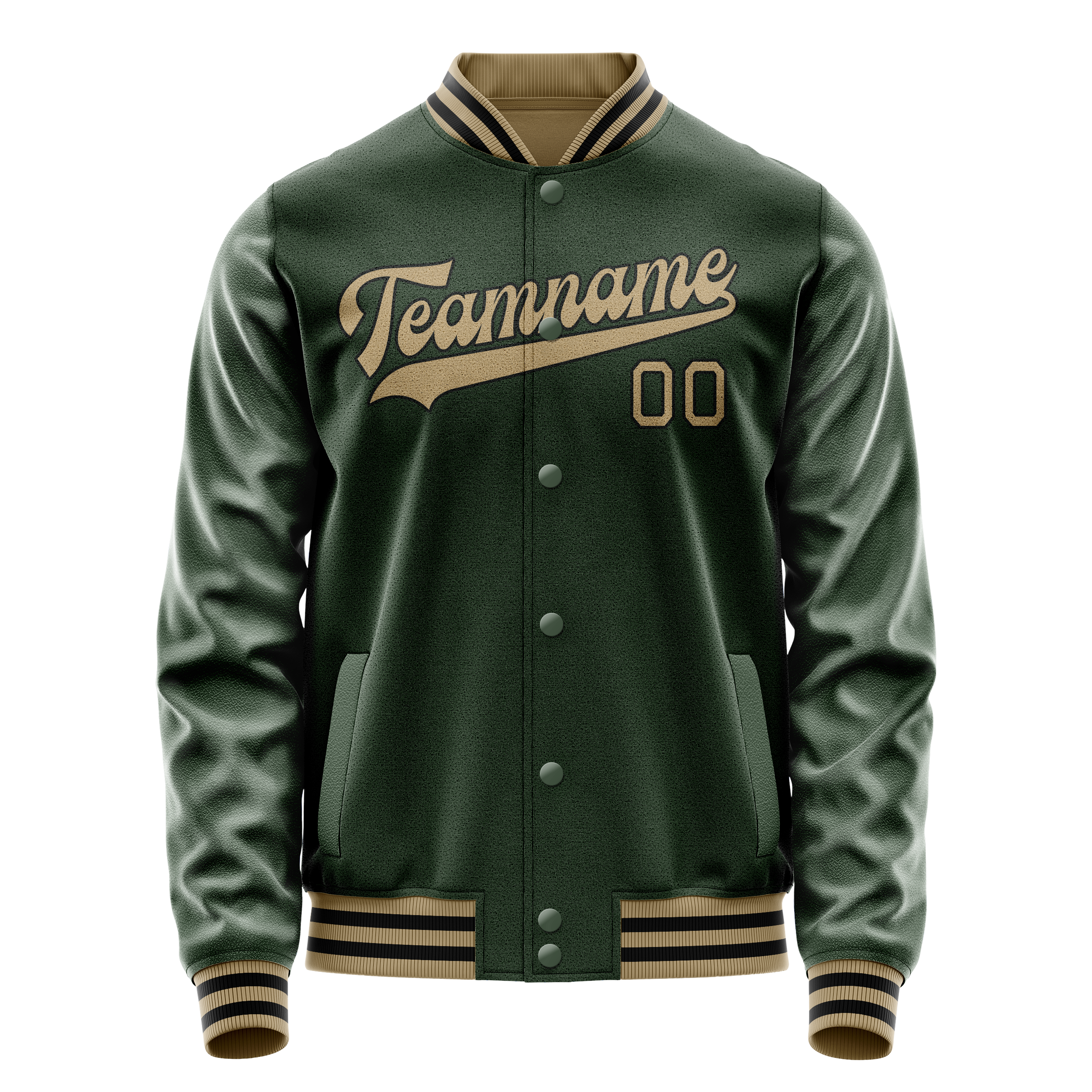Personalized Green & Old-Gold Solid Color Varsity Letterman Jacket