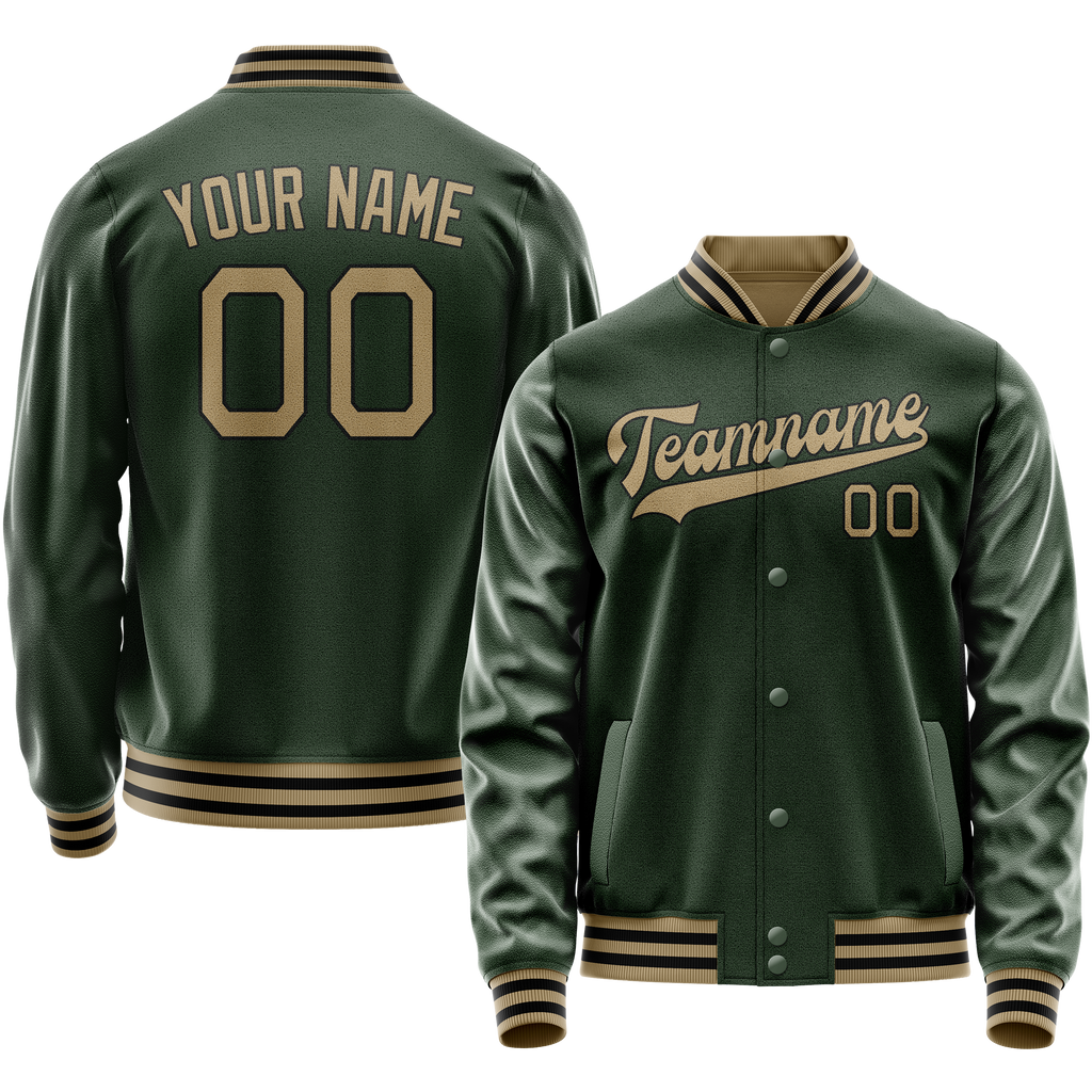 Personalized Green & Old-Gold Solid Color Varsity Letterman Jacket