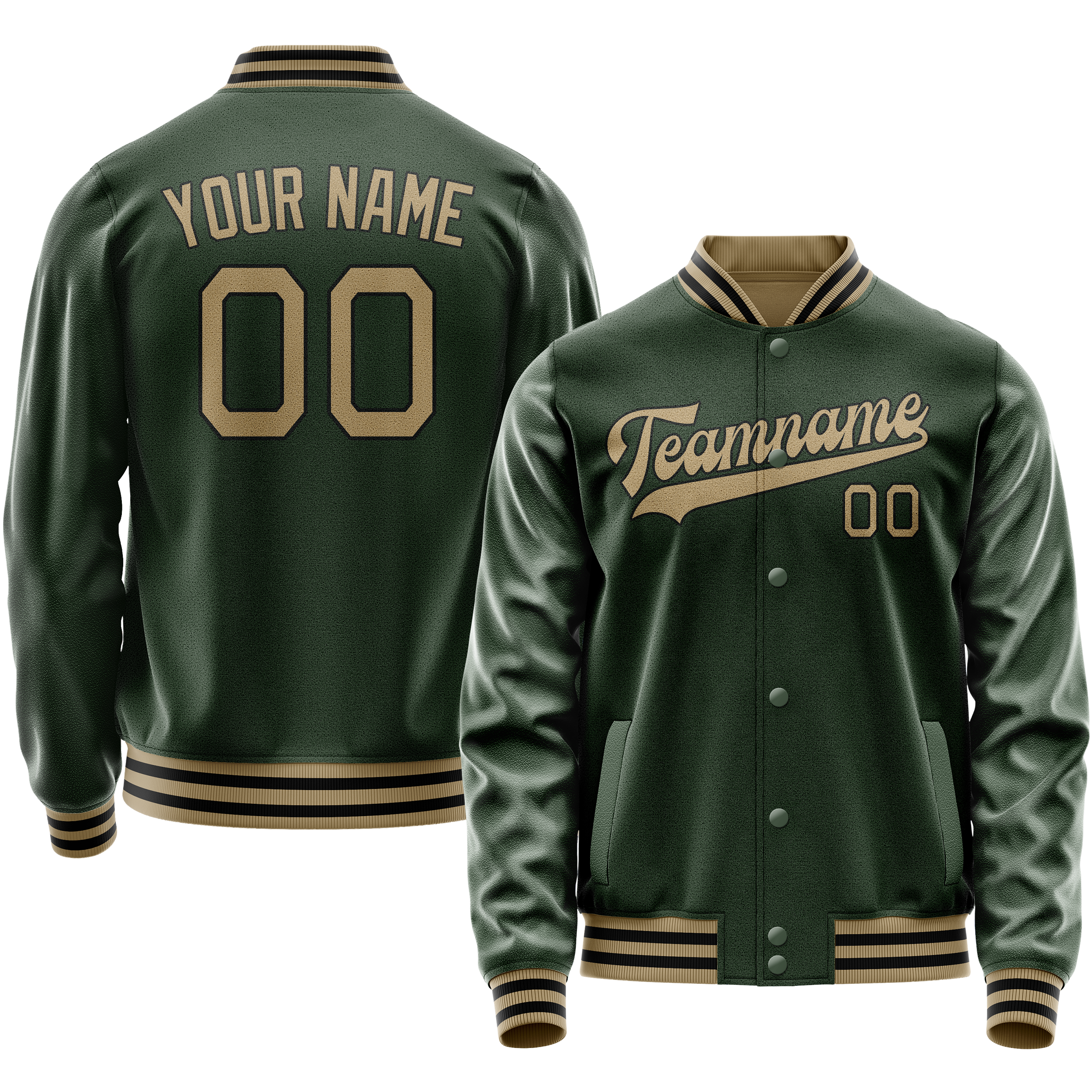 Personalized Green & Old-Gold Solid Color Varsity Letterman Jacket