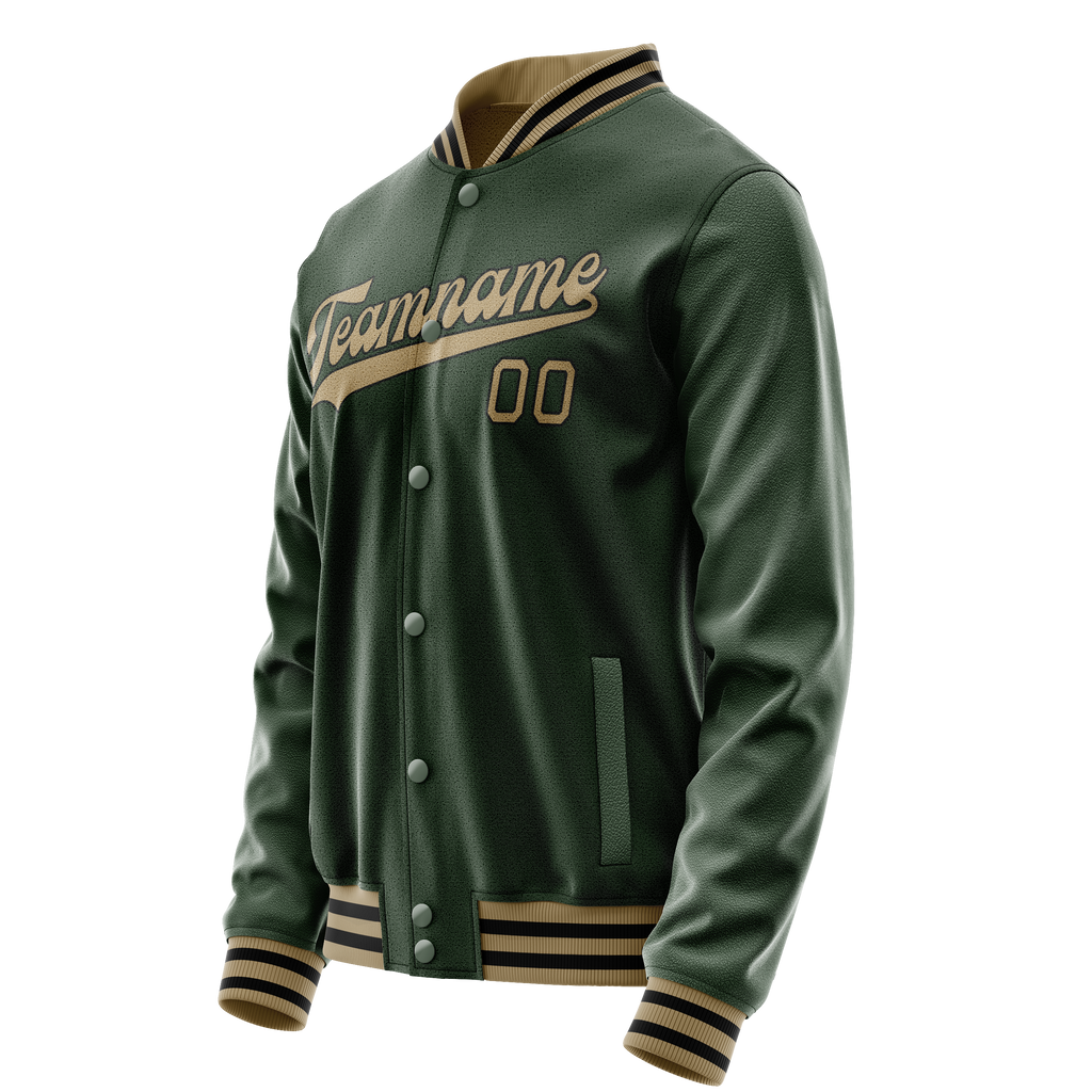 Personalized Green & Old-Gold Solid Color Varsity Letterman Jacket