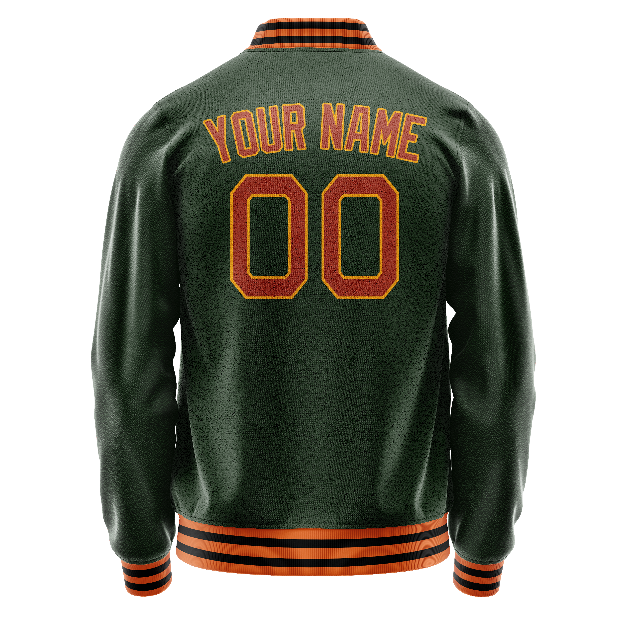 Personalized Green & Orange Solid Color Varsity Letterman Jacket