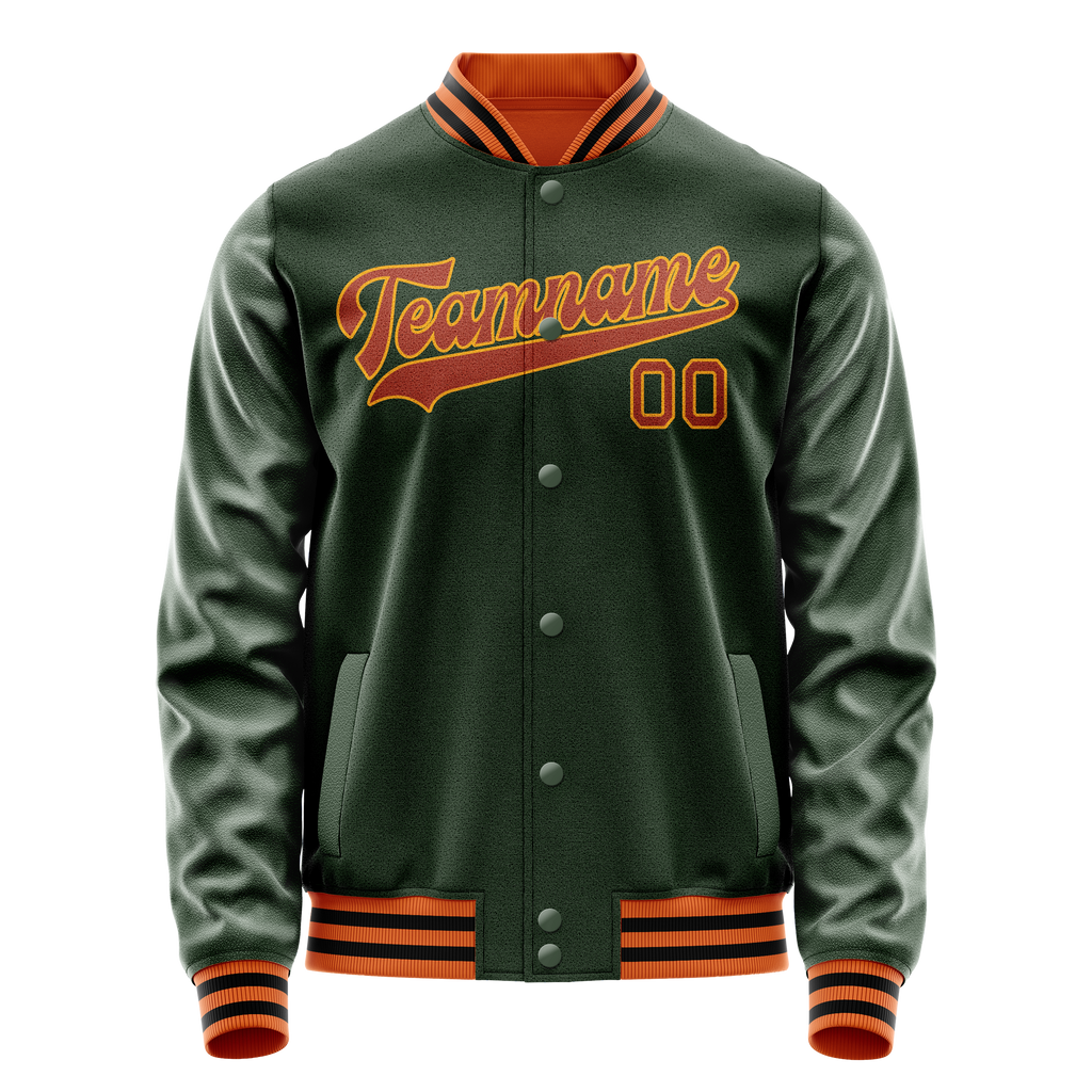 Personalized Green & Orange Solid Color Varsity Letterman Jacket
