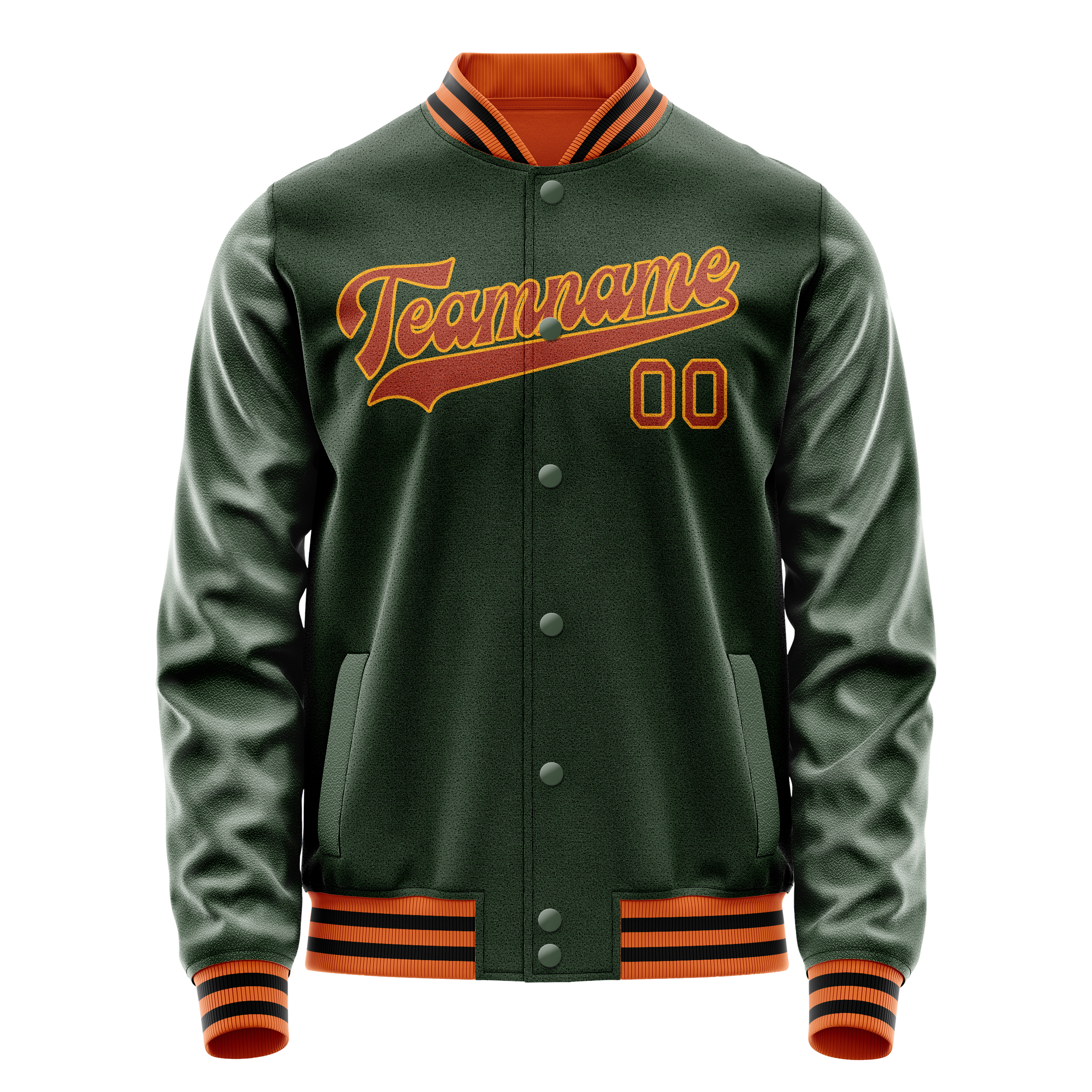 Personalized Green & Orange Solid Color Varsity Letterman Jacket