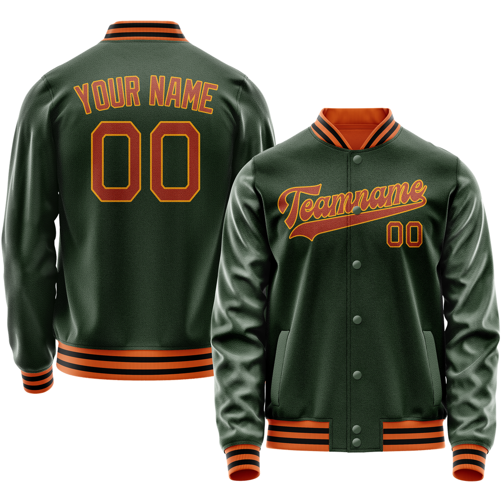 Personalized Green & Orange Solid Color Varsity Letterman Jacket